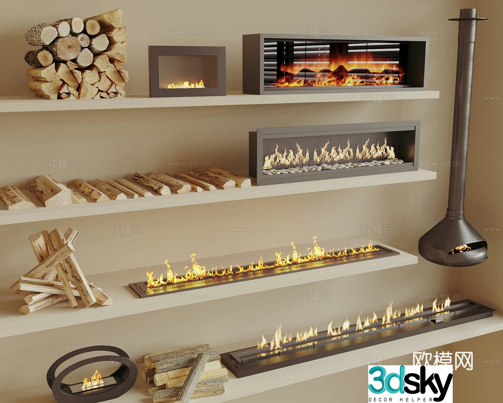 Modern fireplace mat fireplace recessed fireplace stove wood wood 3d model