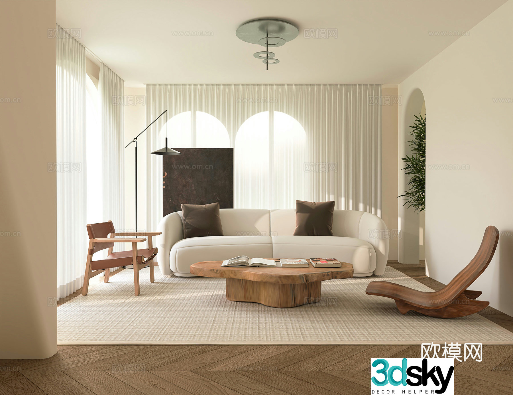 Cream medieval home living room study combination Bauhaus sofa combination Wasabi 3d model