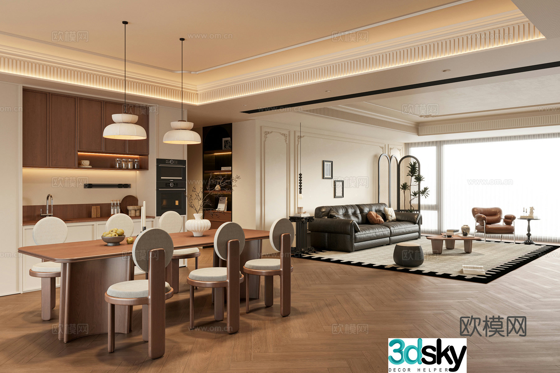 French medieval style living room sofa and coffee table combination sideboard dining table and chair combination leisure chair 3D model