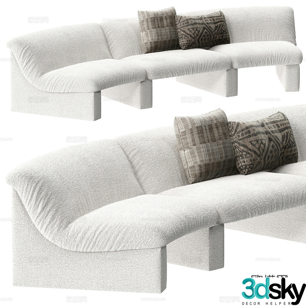Modern cream style curved sofa 3d model