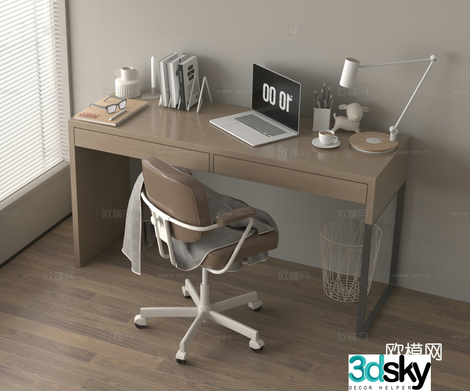 3D model of writing desk computer desk