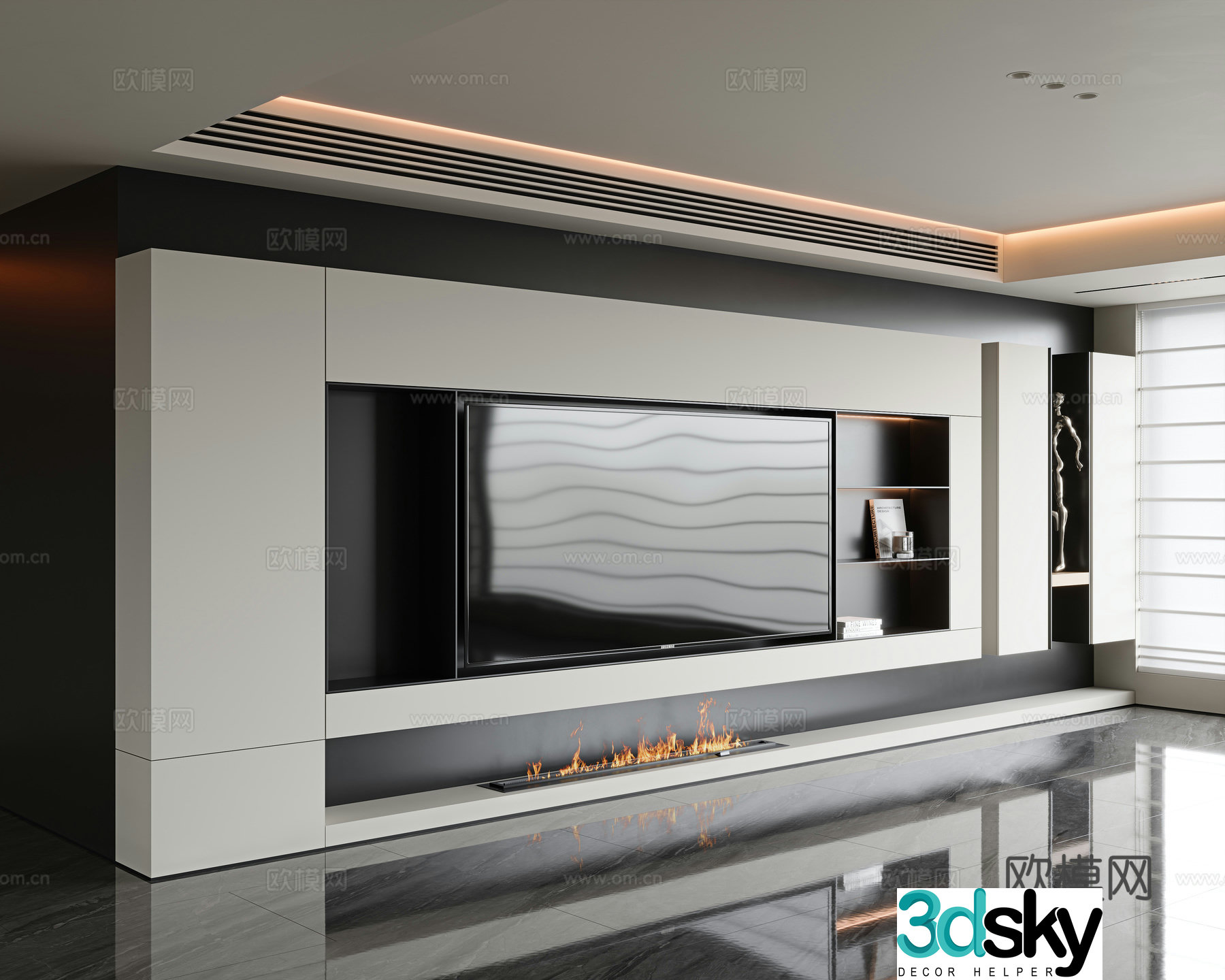 Italian TV background wall Living room TV background wall Hanging TV background wall Embedded TV wall 3d model