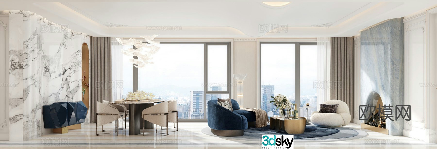 Living and dining room 3d model