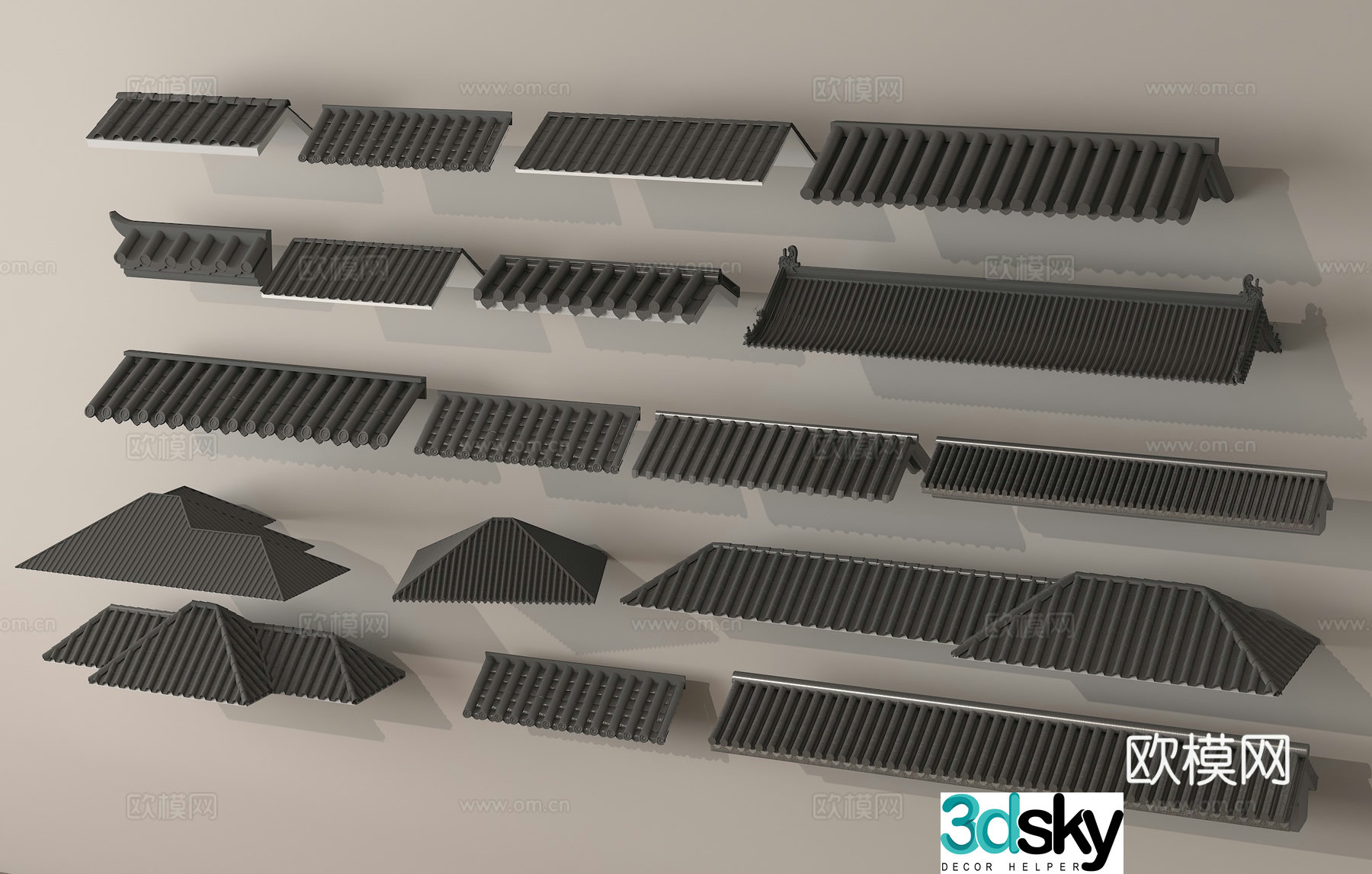 eaves roof tiles ridges 3d model
