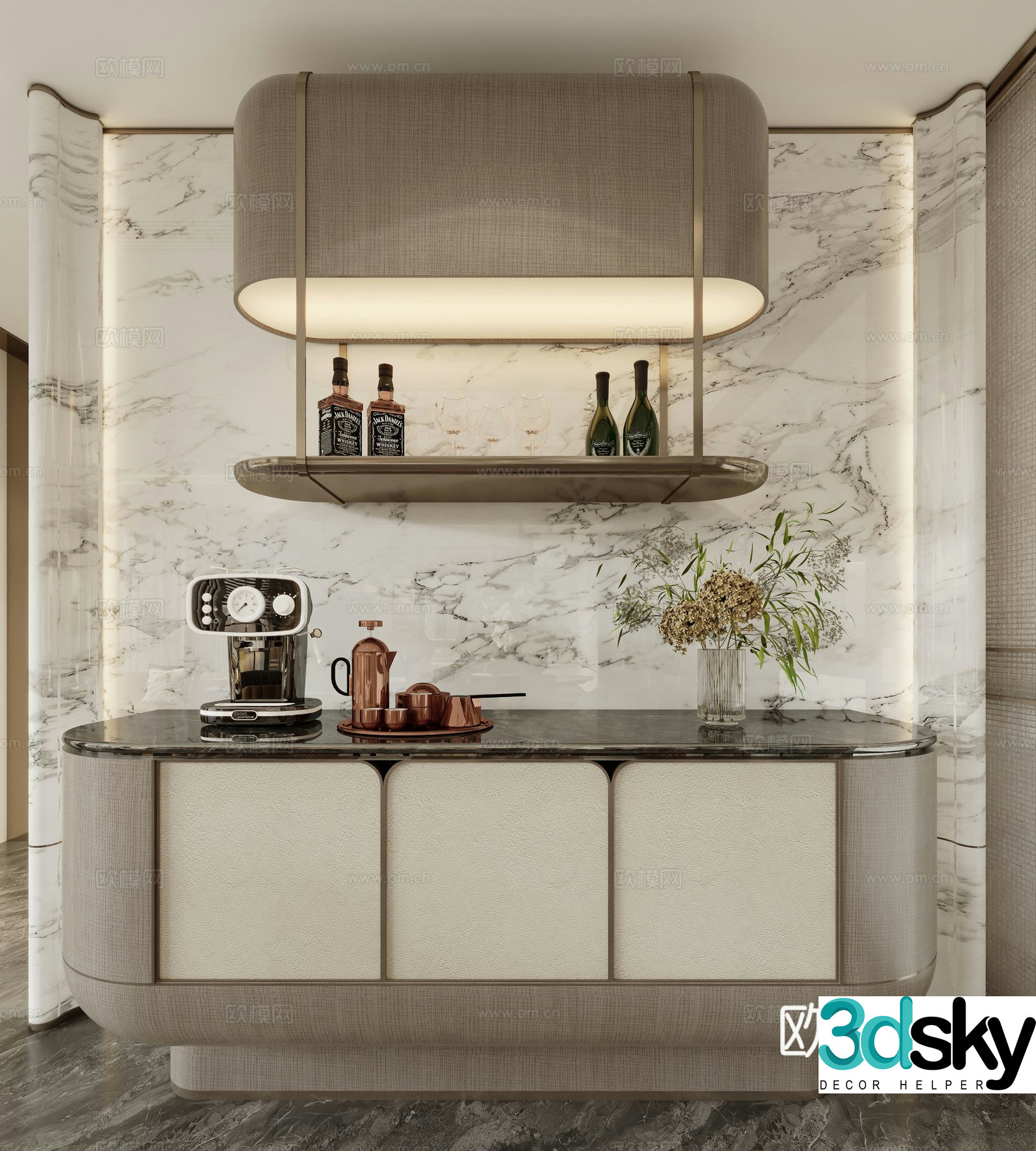 Modern wine cabinet sideboard 3D model