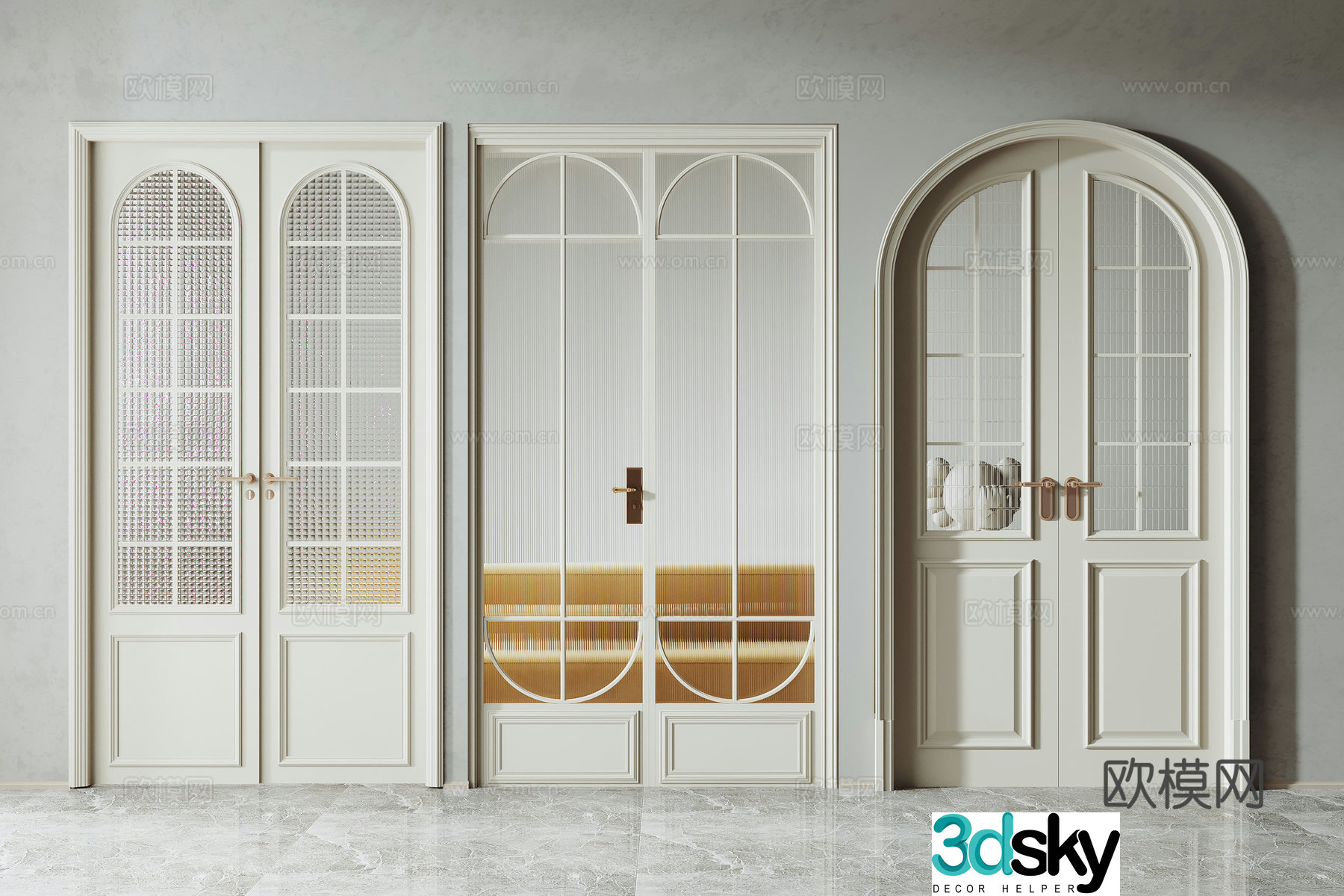 French glass double doors kitchen and bathroom doors double doors 3D model