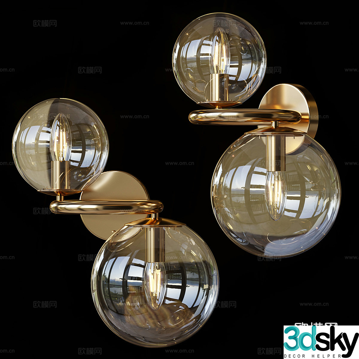Modern light luxury spherical glass wall lamp 3d model