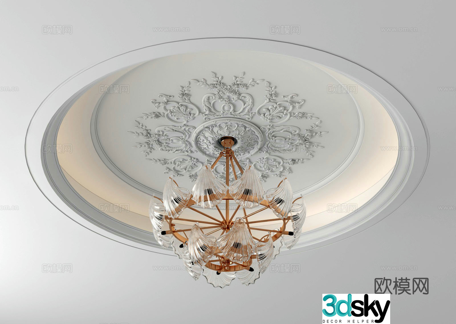 European French ceiling chandelier plaster lamp 3D model