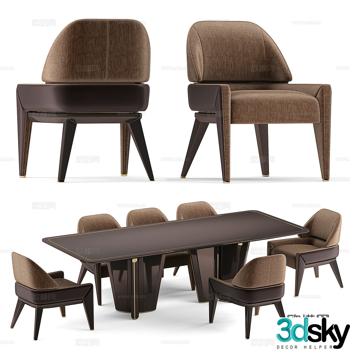 New Chinese Light Luxury Elve Dining Table and Chair 3D Model