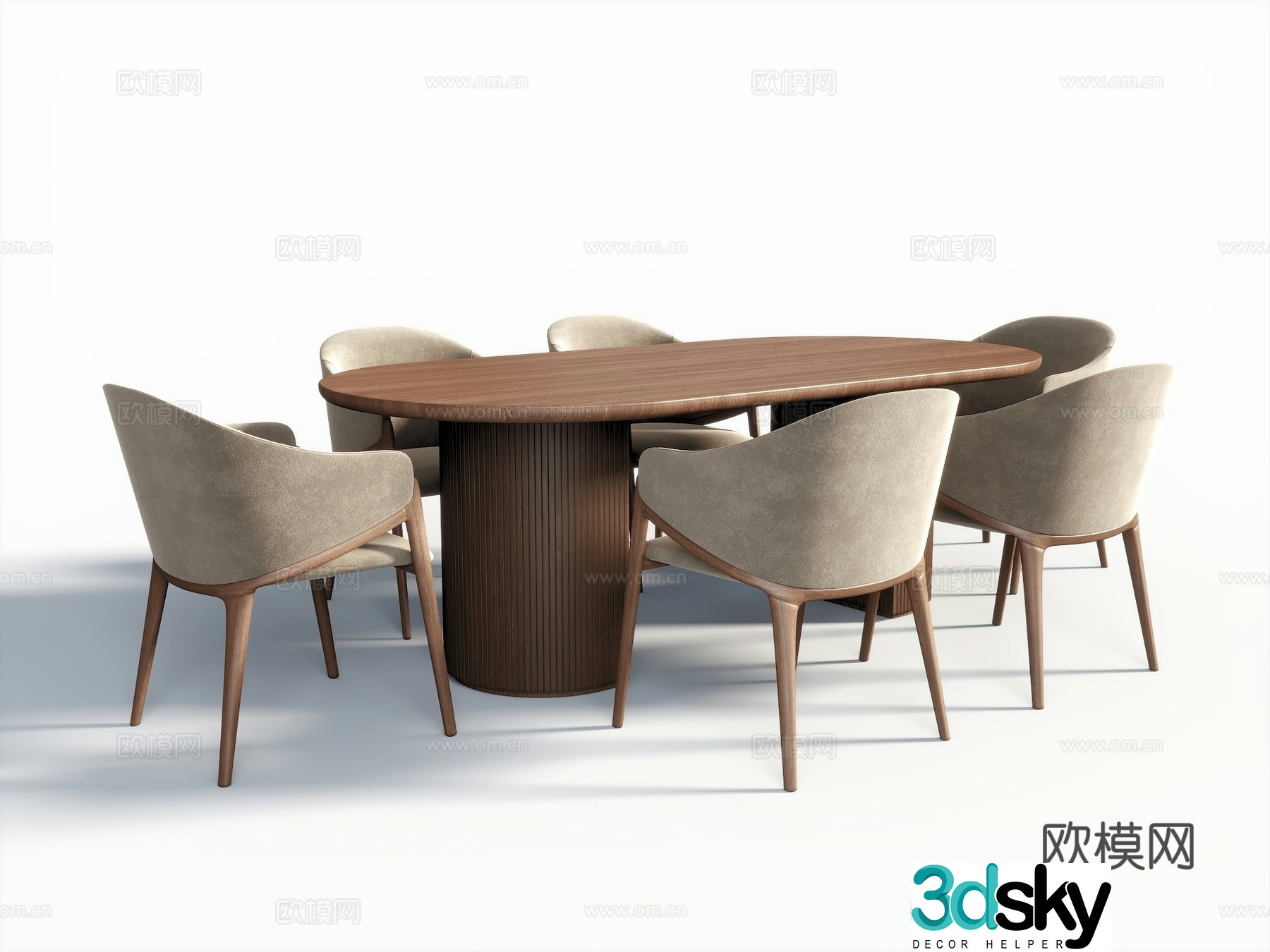 Modern wooden dining table and chair 3d model