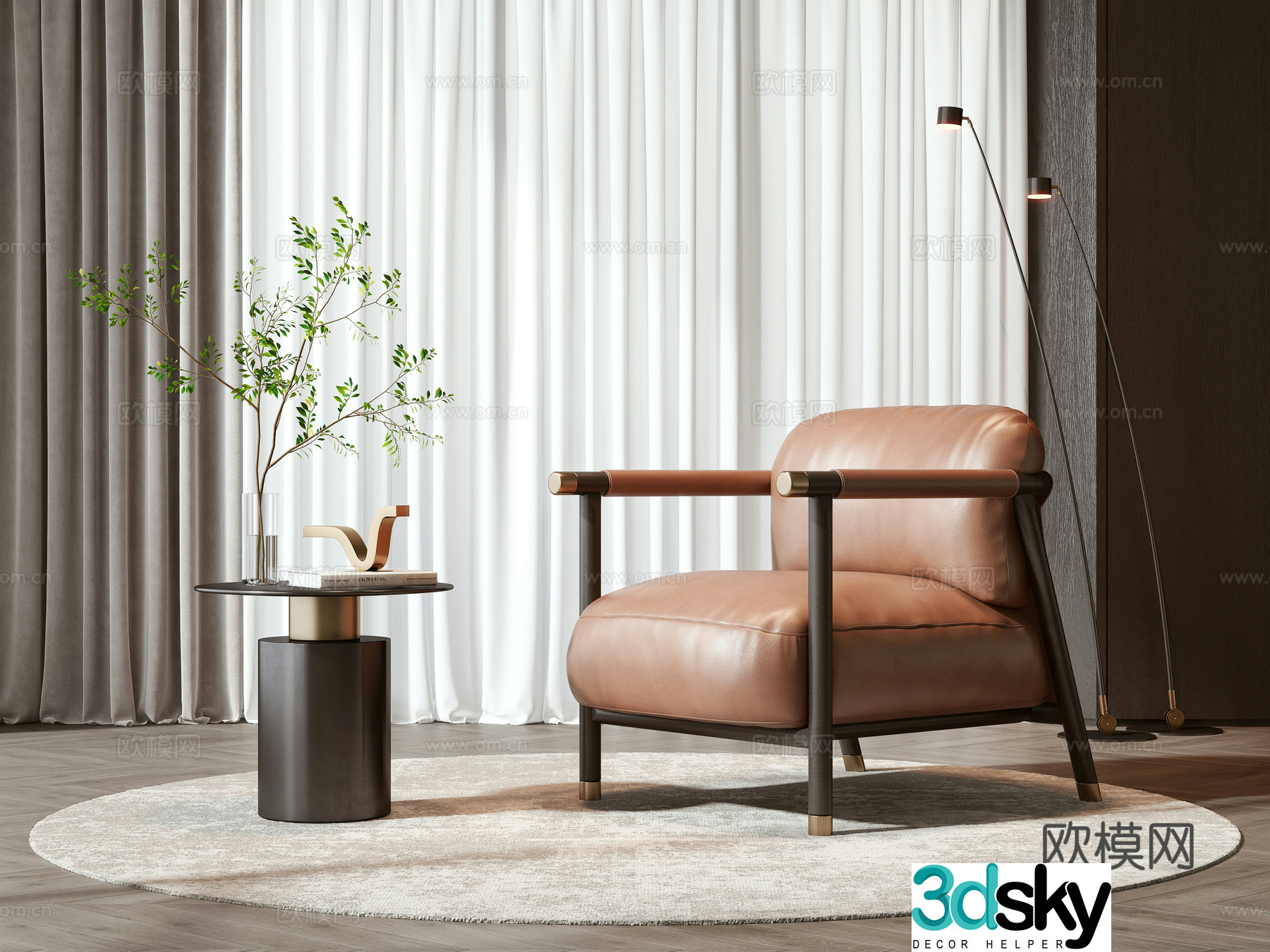 New Chinese casual chair coffee table combination 3D model