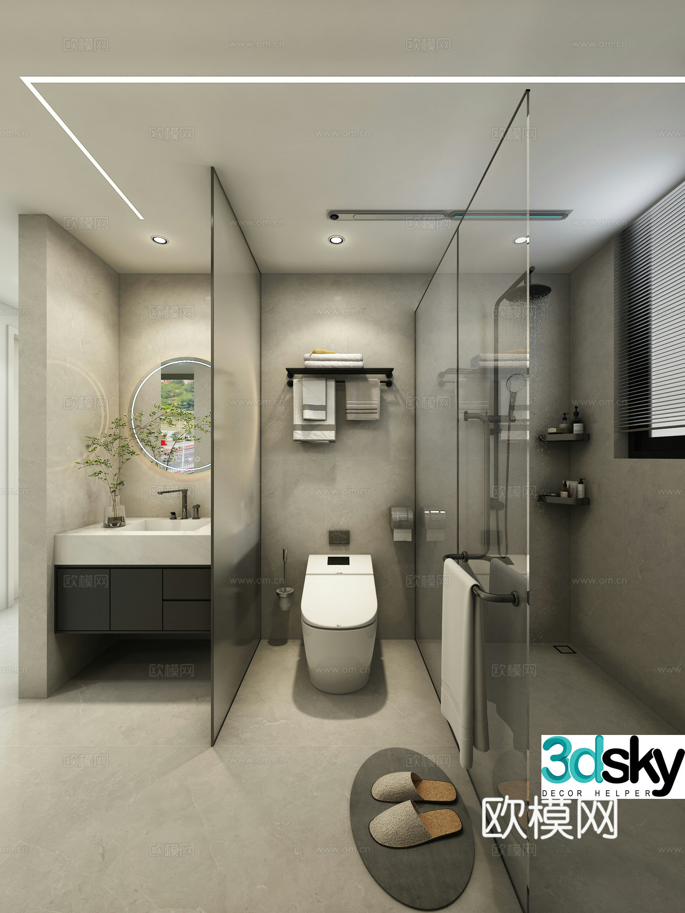 Modern wet and dry bathroom 3D model