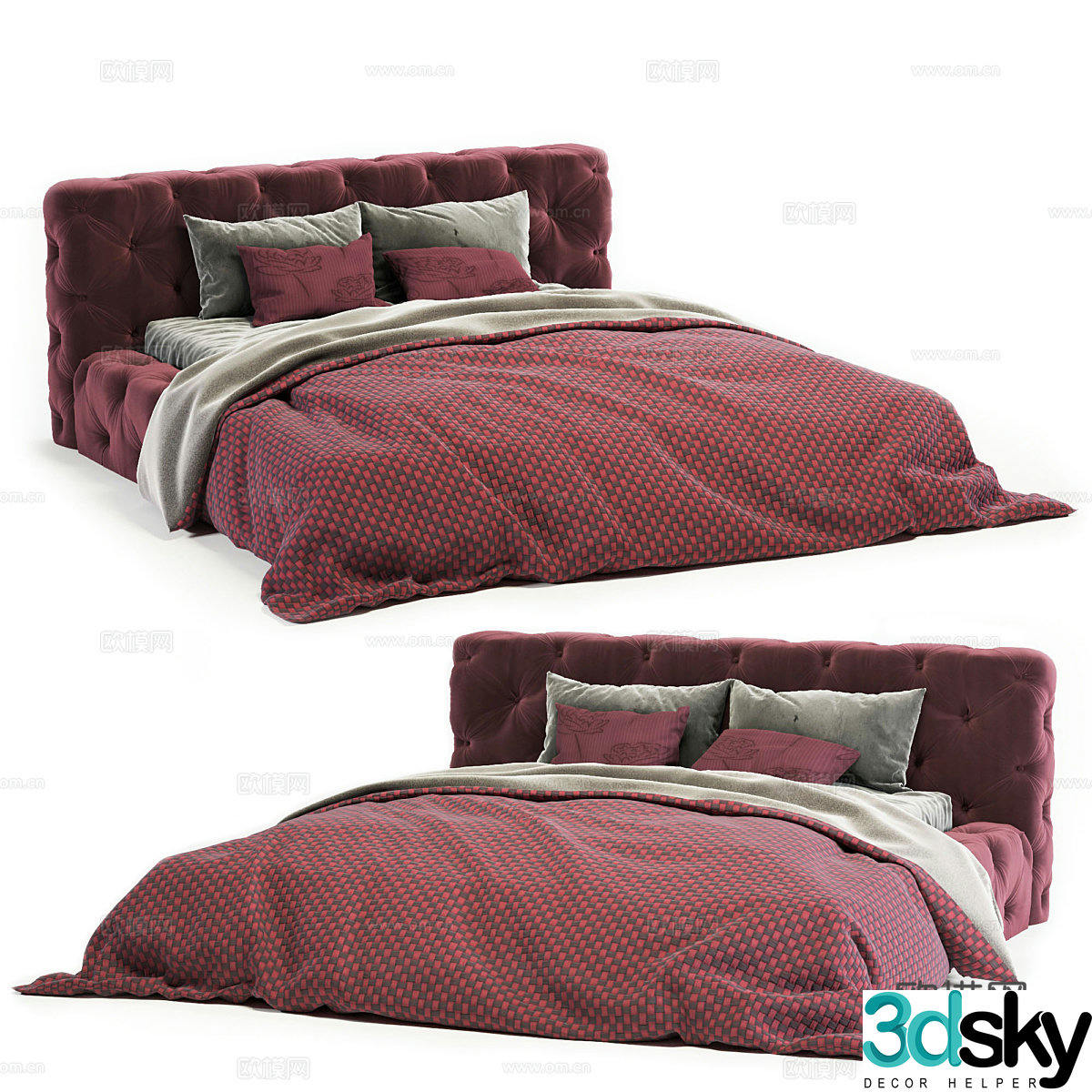 Modern light luxury RH soho fabric double bed 3D model