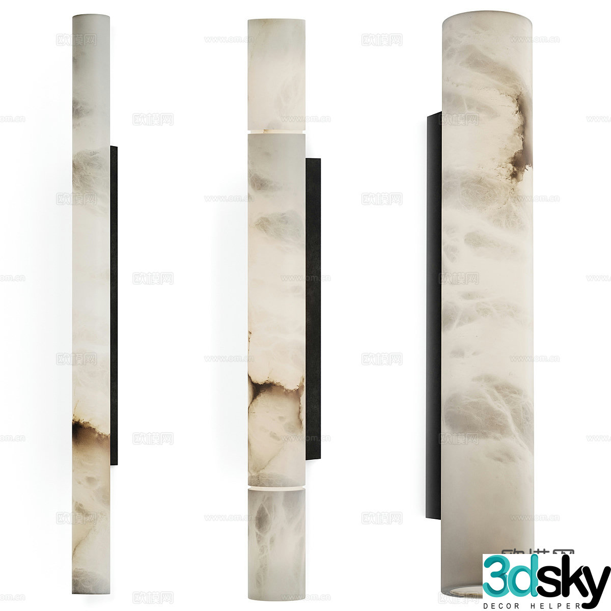 New Chinese style light luxury marble long wall light 3D model