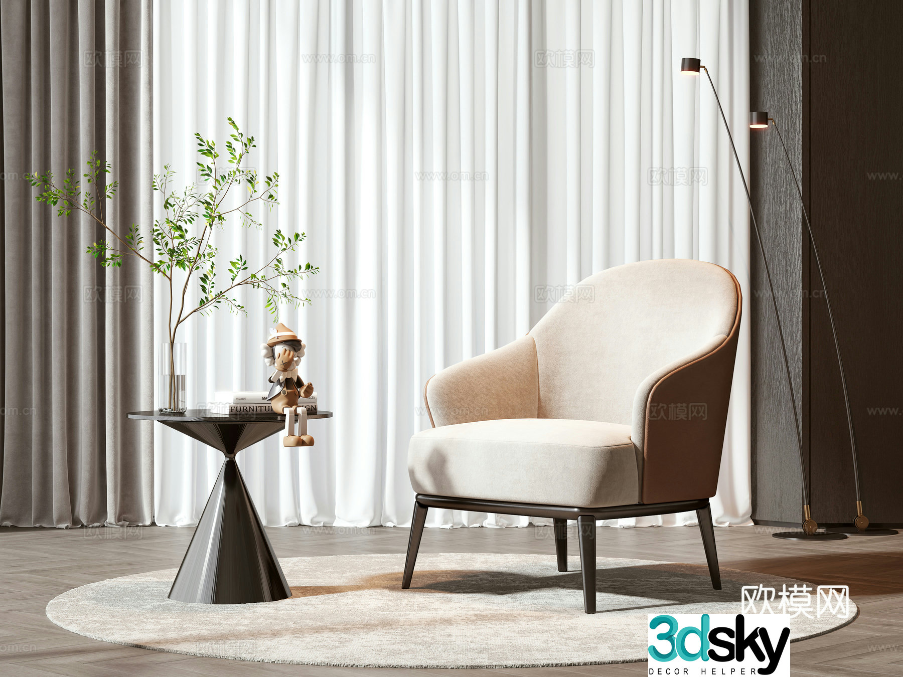 Simple European leisure chair coffee table combination 3D model