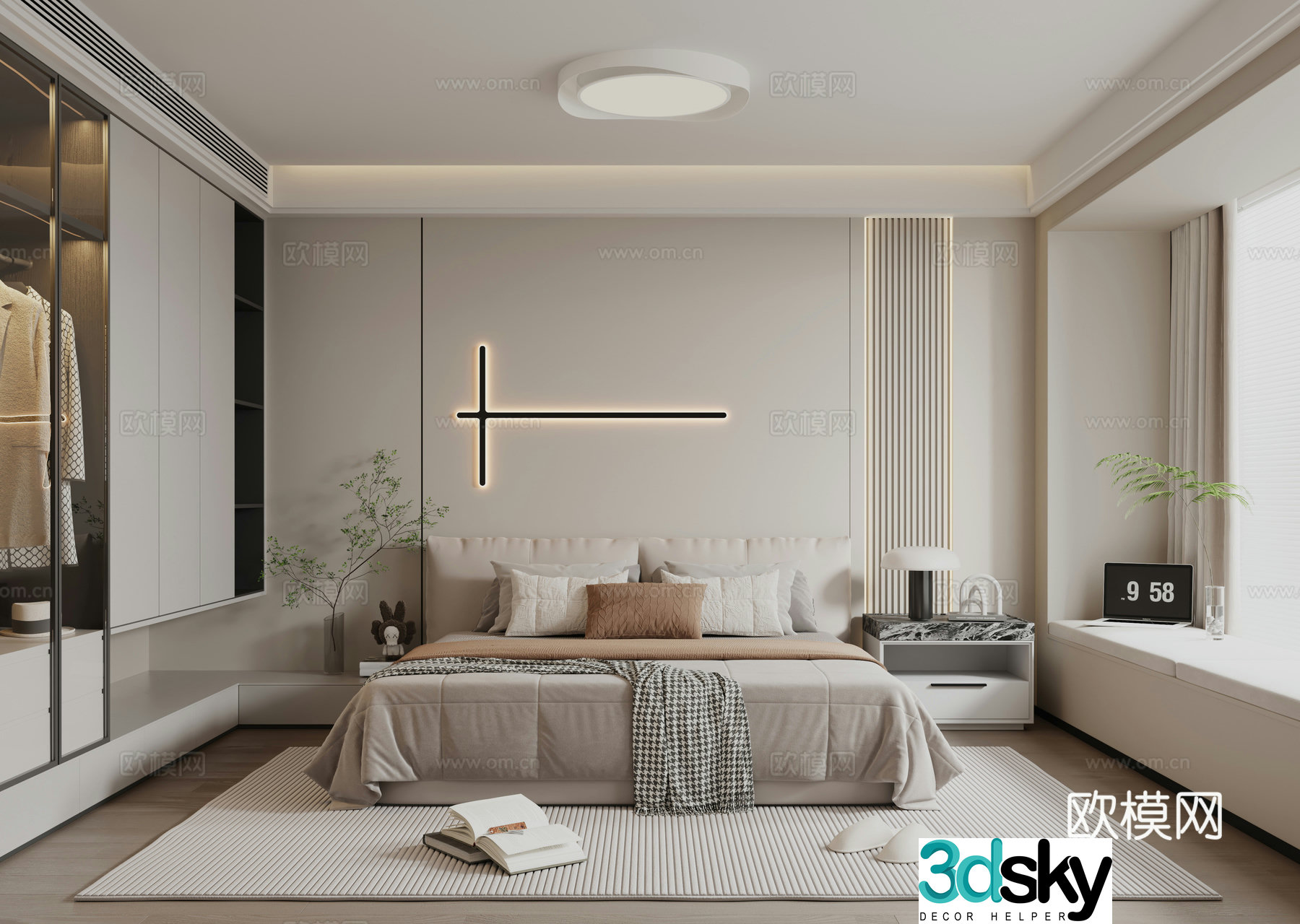 Modern minimalist home bedroom 3d model