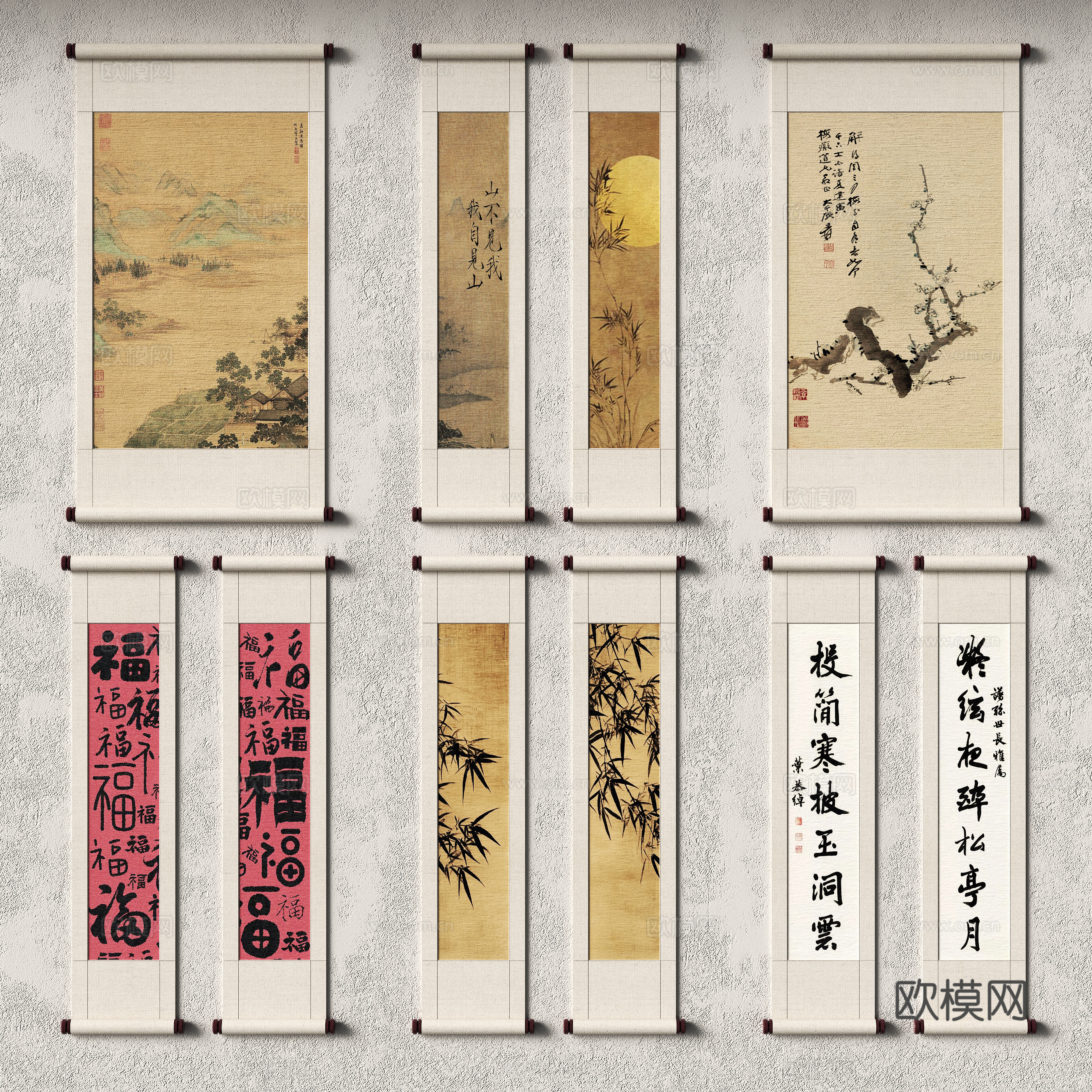 New Chinese style scroll hanging paintings calligraphy and painting 3D model