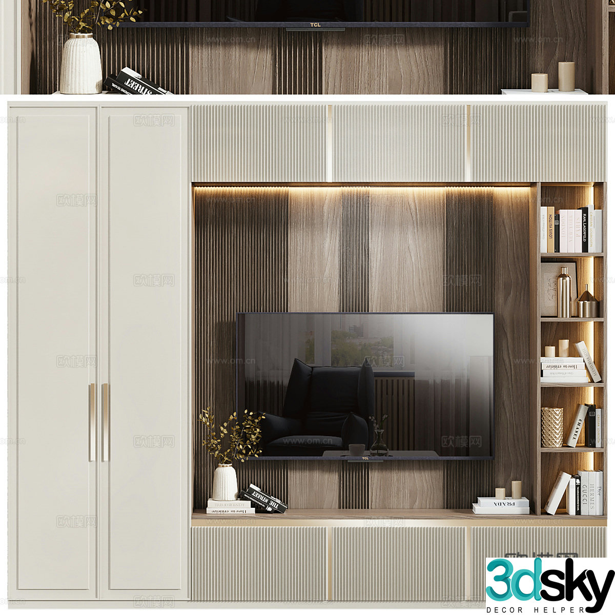 New Chinese style light luxury bedroom TV background wall 3D model
