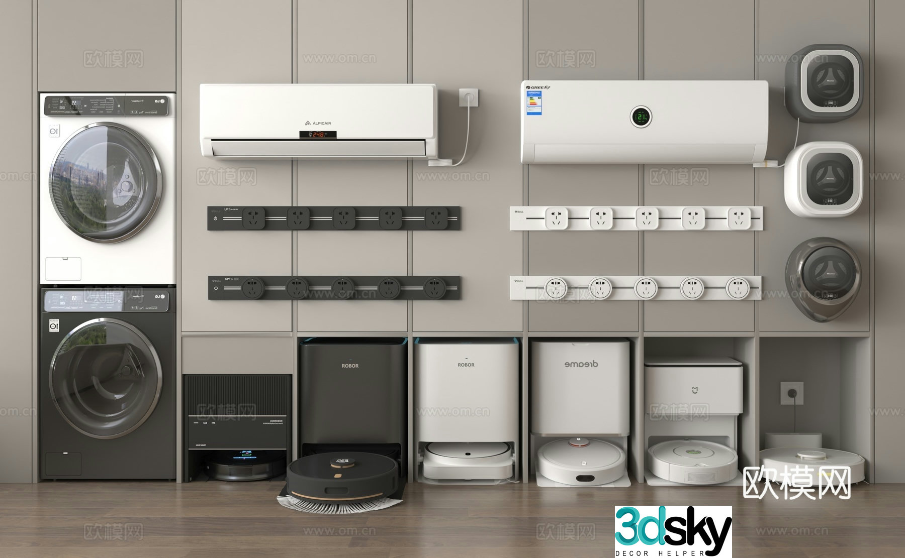 Washing machine all-in-one drying machine hanging air conditioner sweeping robot track socket 3D model