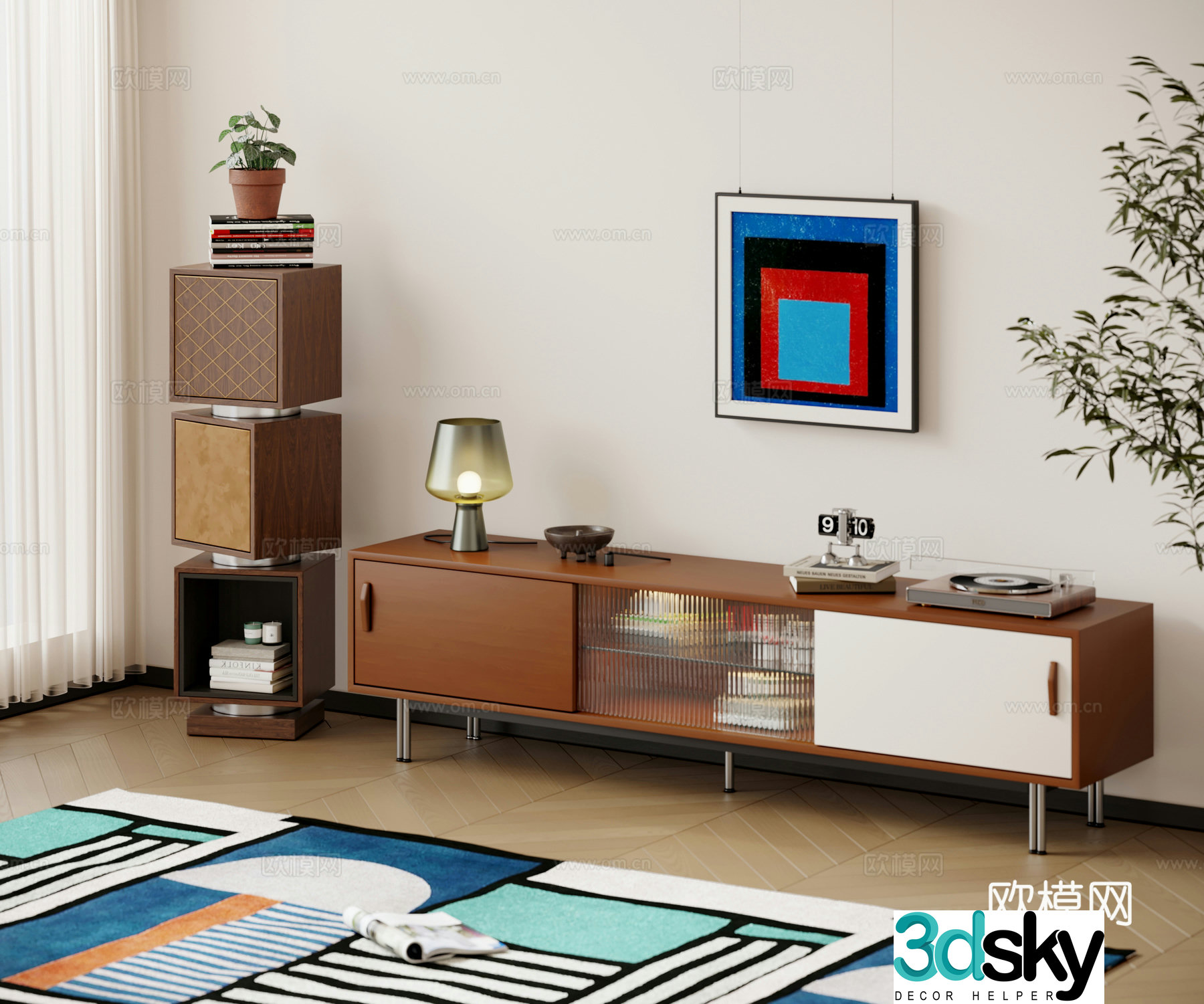 Modern medieval TV cabinet TV cabinet combination side cabinet finished TV cabinet 3D model