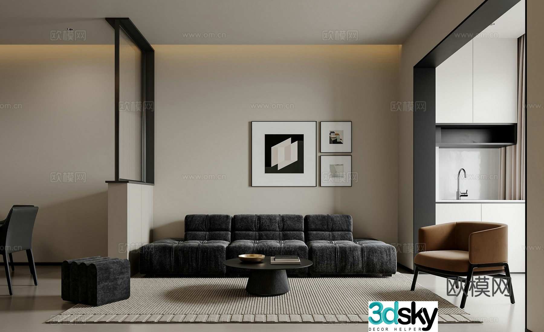 Modern minimalist living room 3d model