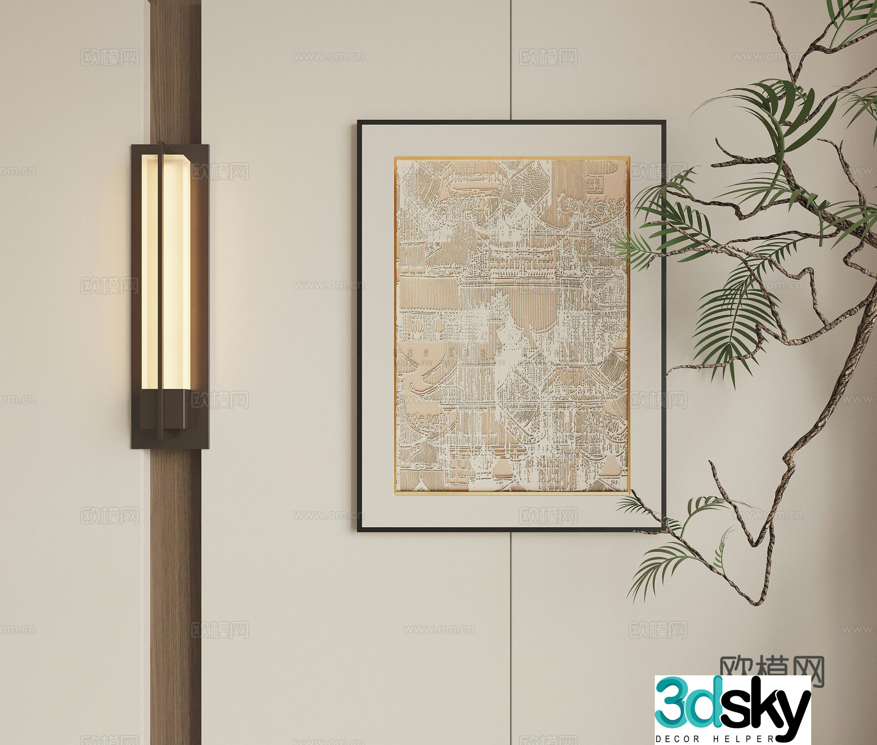 New Chinese style wall lamp hanging painting 3D model