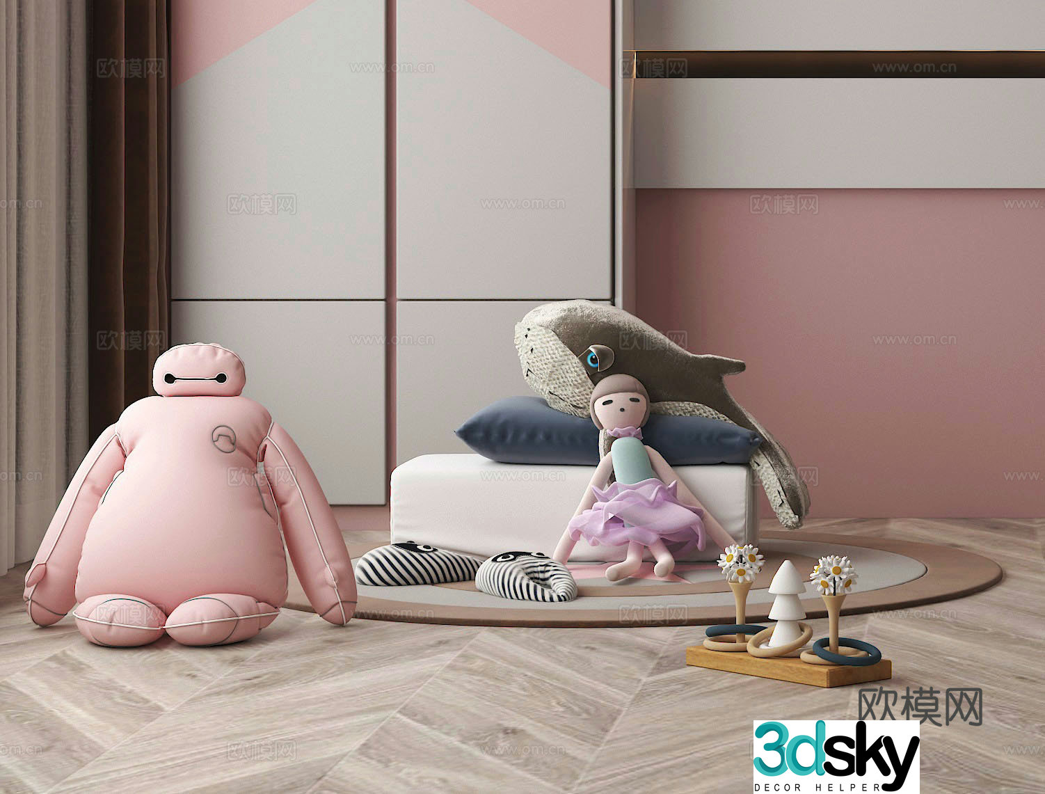 Modern cartoon characters animal carpet 3d model