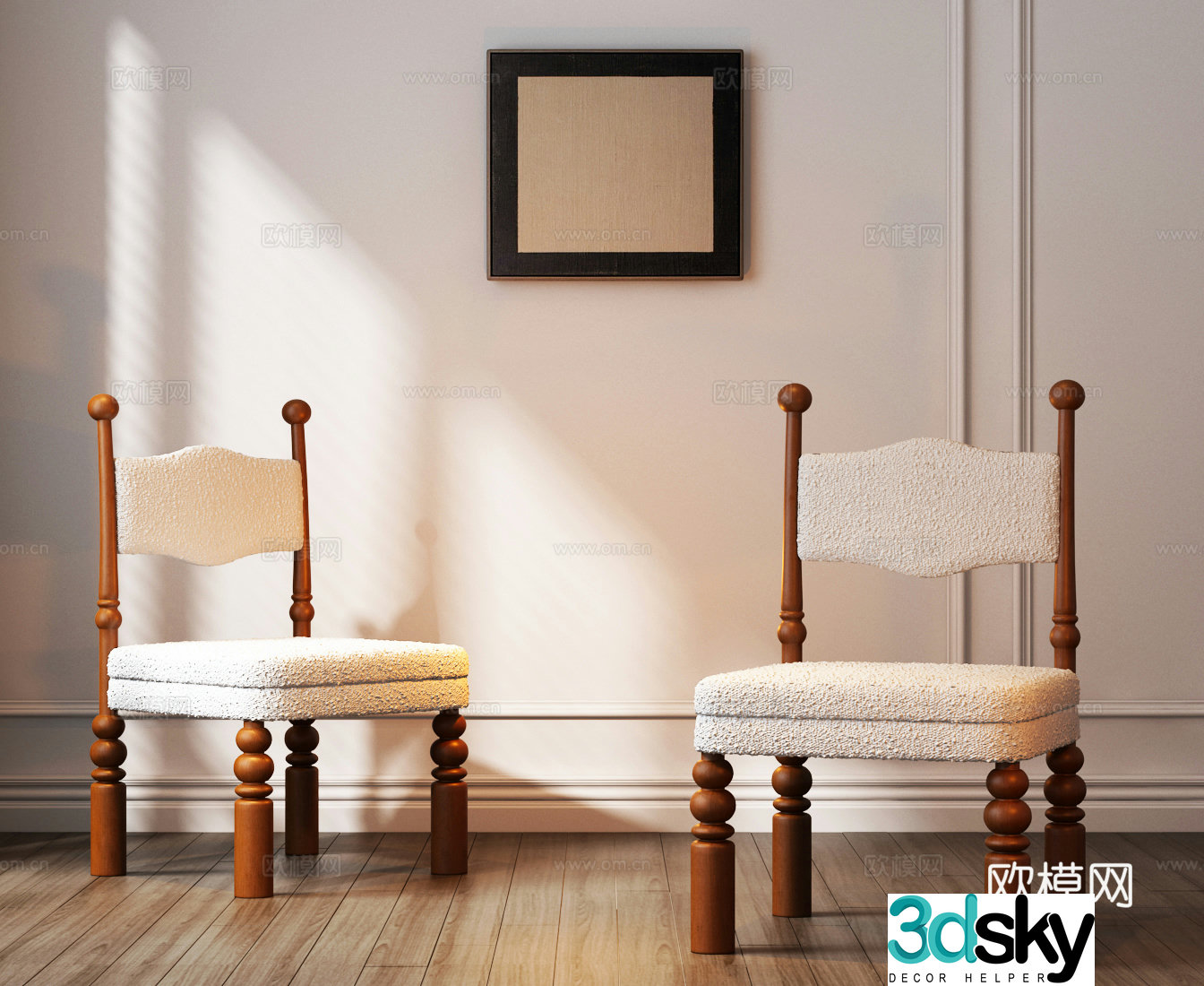 French medieval single chair Medium cream single chair French cream single chair 3d model