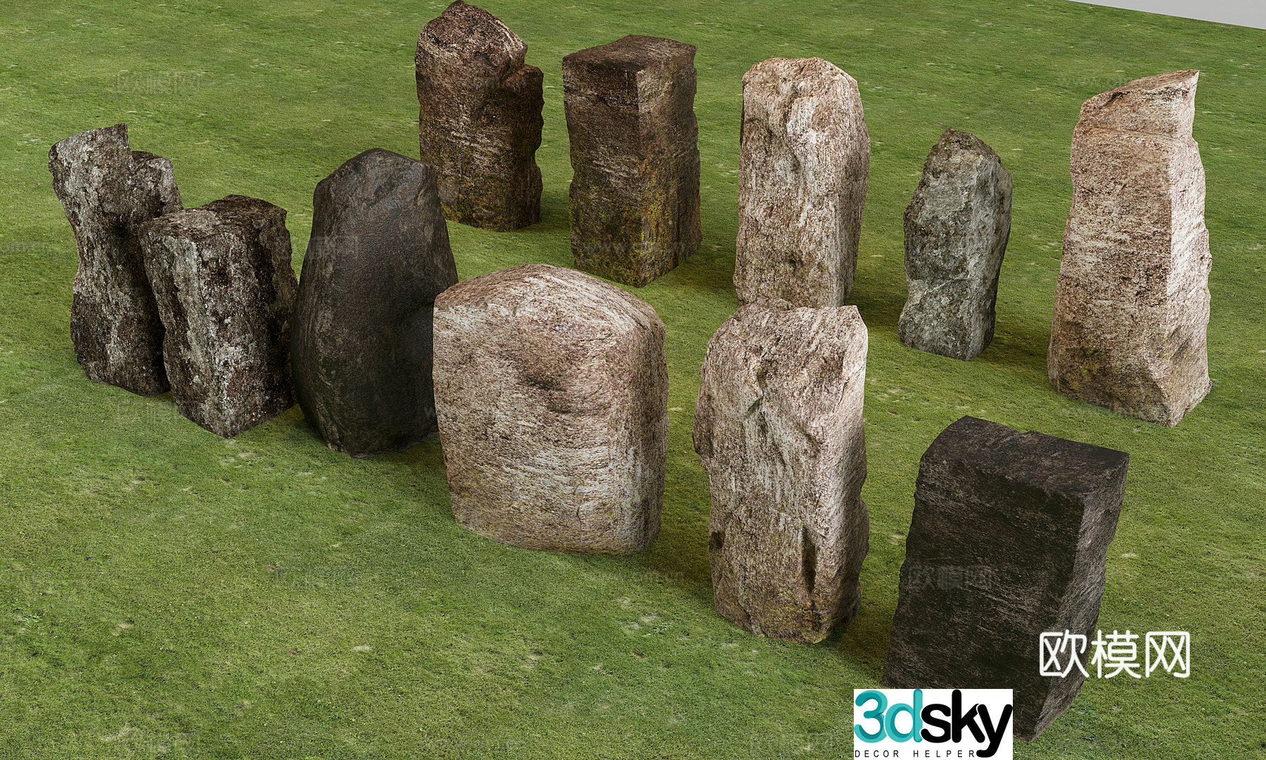 Stone landscape stone strip stone landscape stone pebbles 3d model