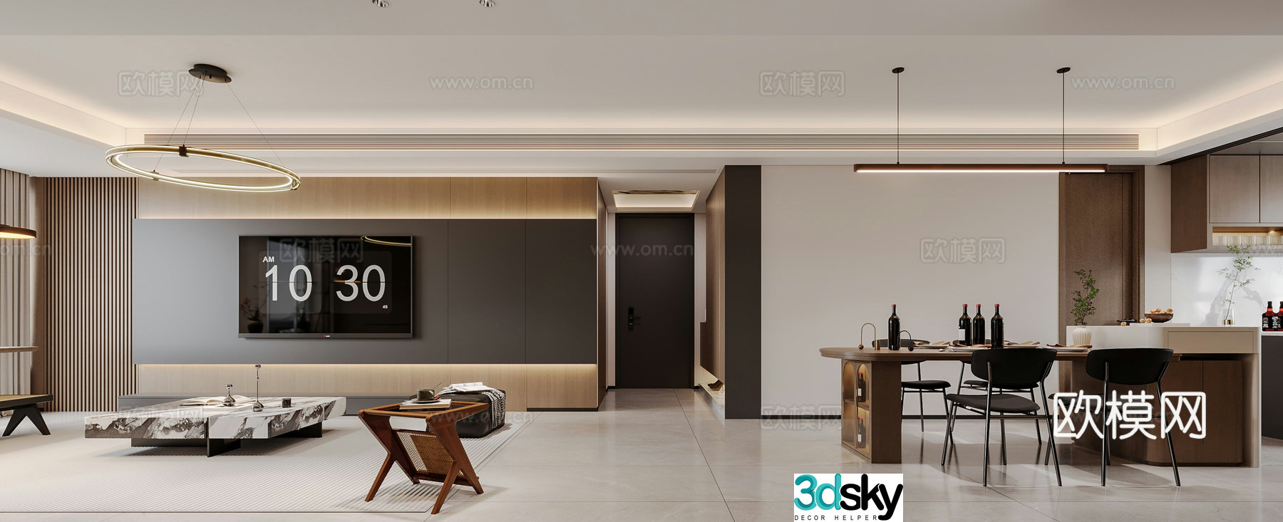 Modern light luxury living and dining room 3D model