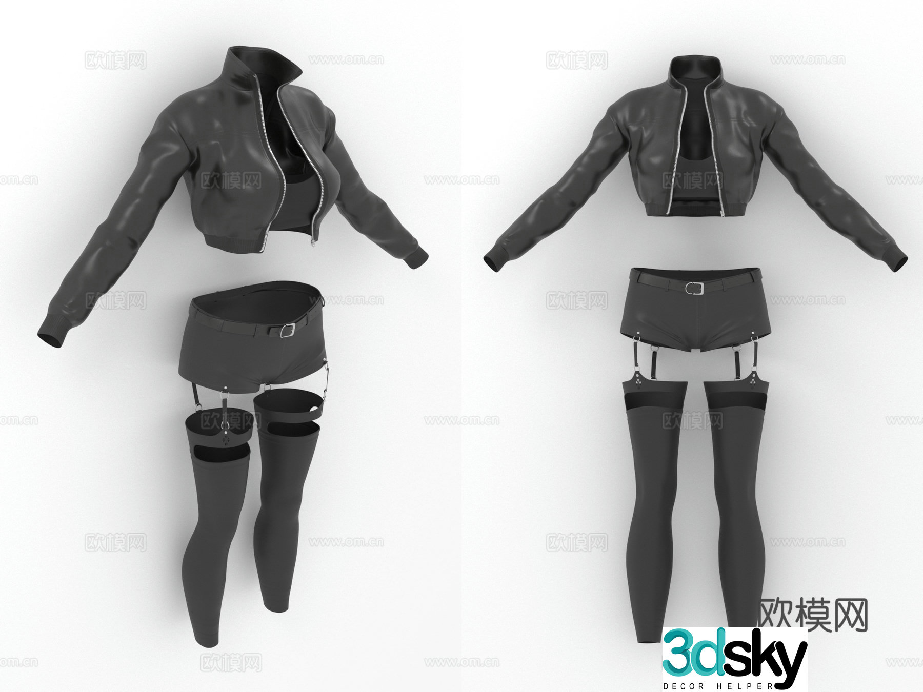 Short jacket Short top suspenders stockings Women’s clothing Clothing 3d model