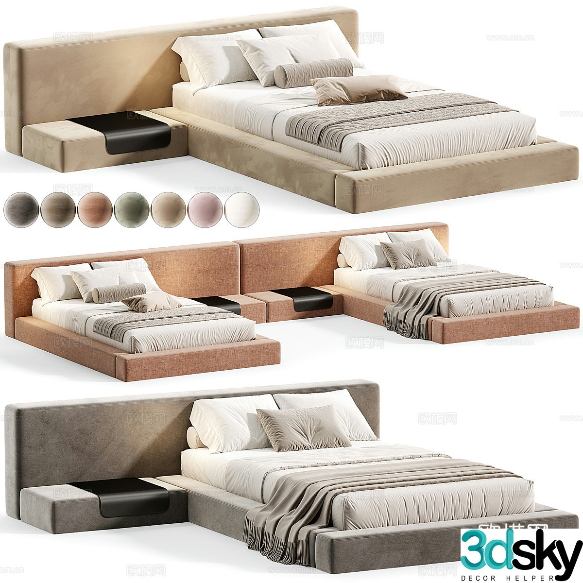 Modern Cream Style Tetris Double Children’s Bed 3D Model