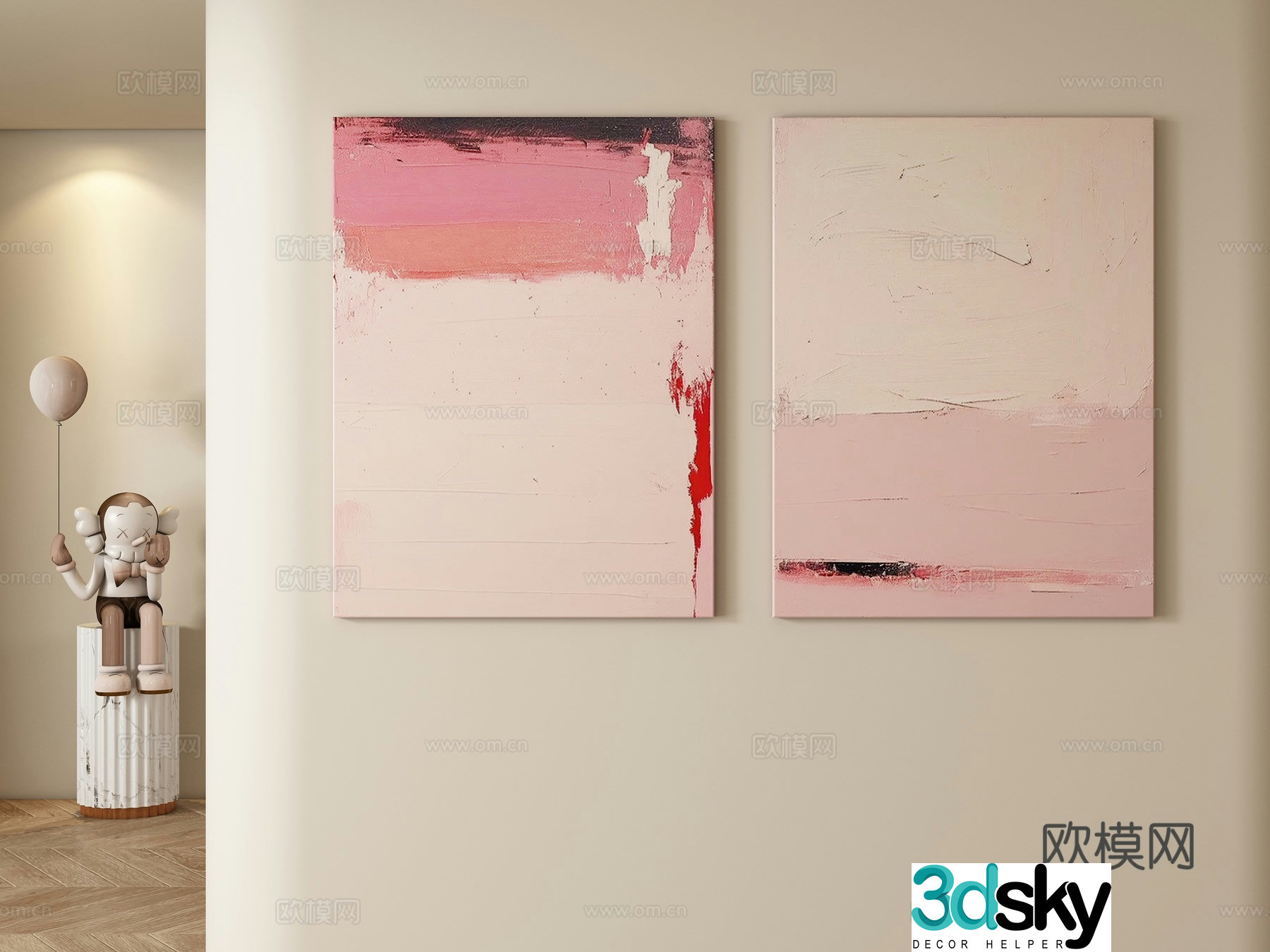Modern cream style decorative painting hanging painting 3d model
