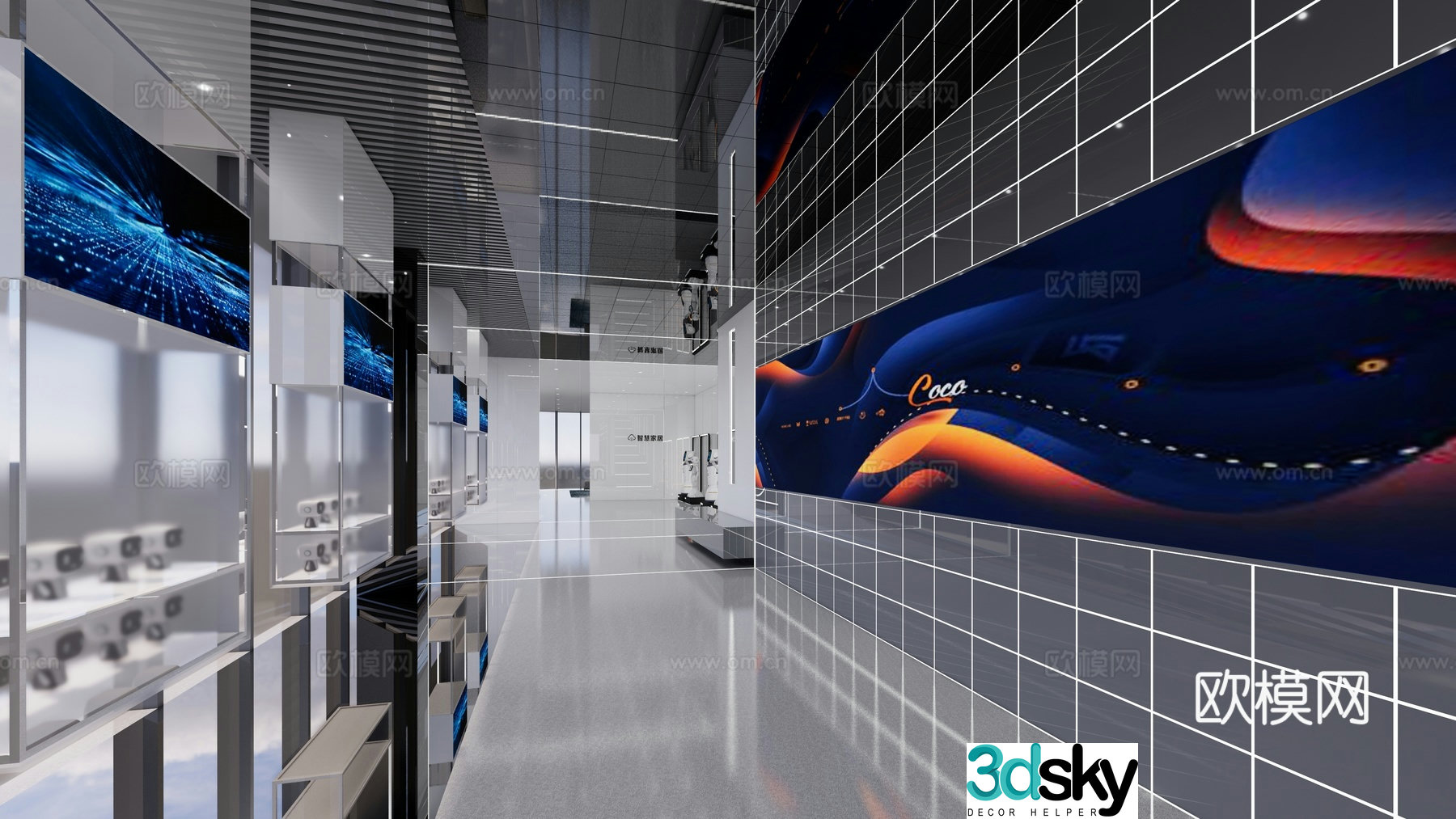 Modern tech exhibition hall 3d model