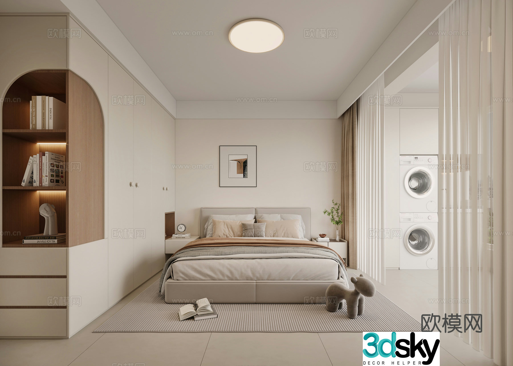Modern creamy bedroom 3d model