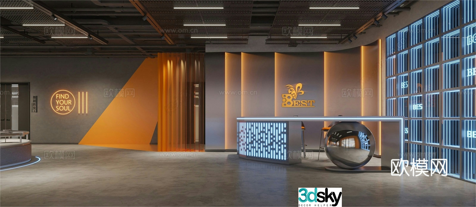 Training institution eloquence industrial reception abyss mirror 3D model