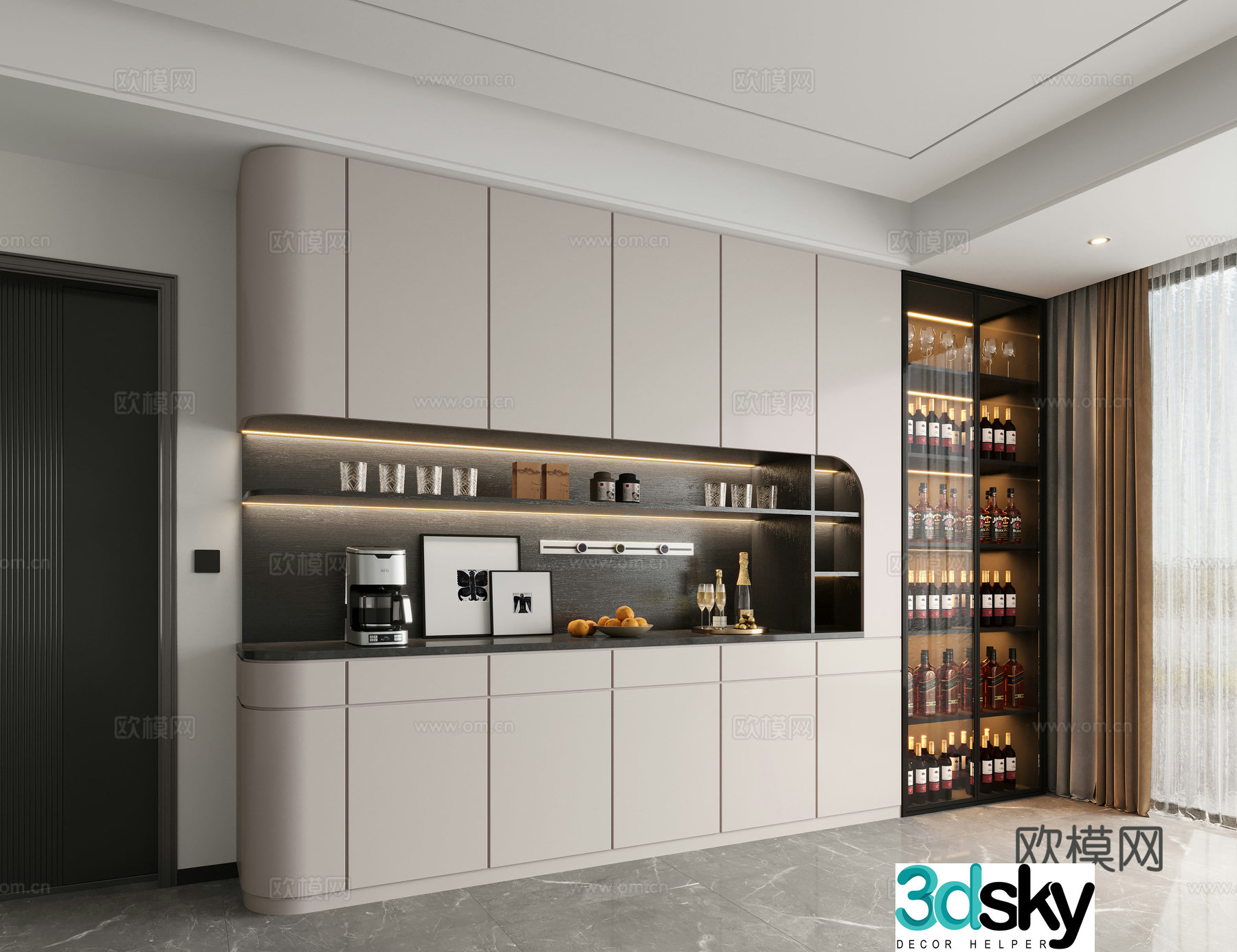 Modern sideboard high sideboard wine cabinet 3D model