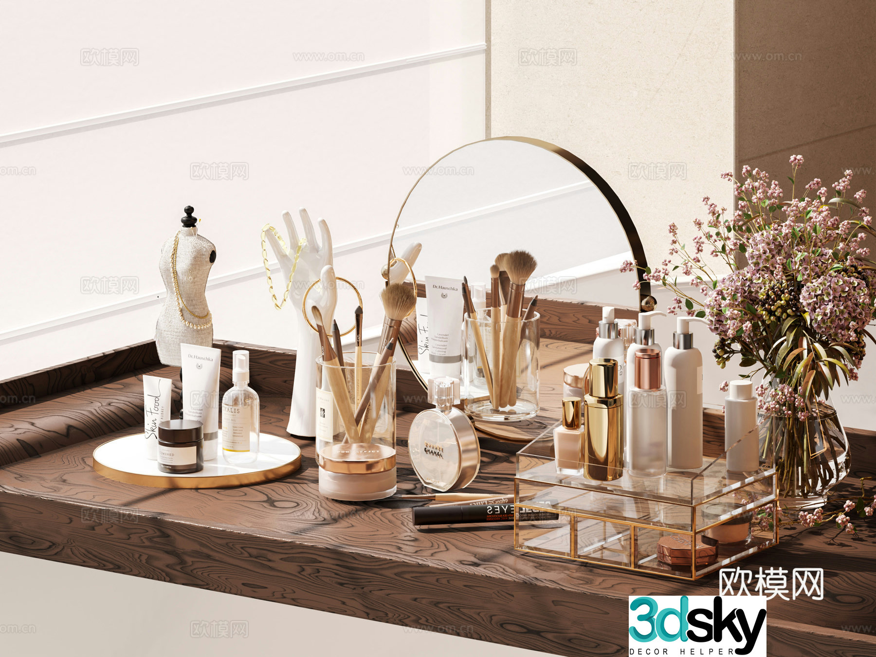 Modern cosmetics cosmetics cosmetic combination makeup mirror vase dressing table jewelry jewelry 3d model