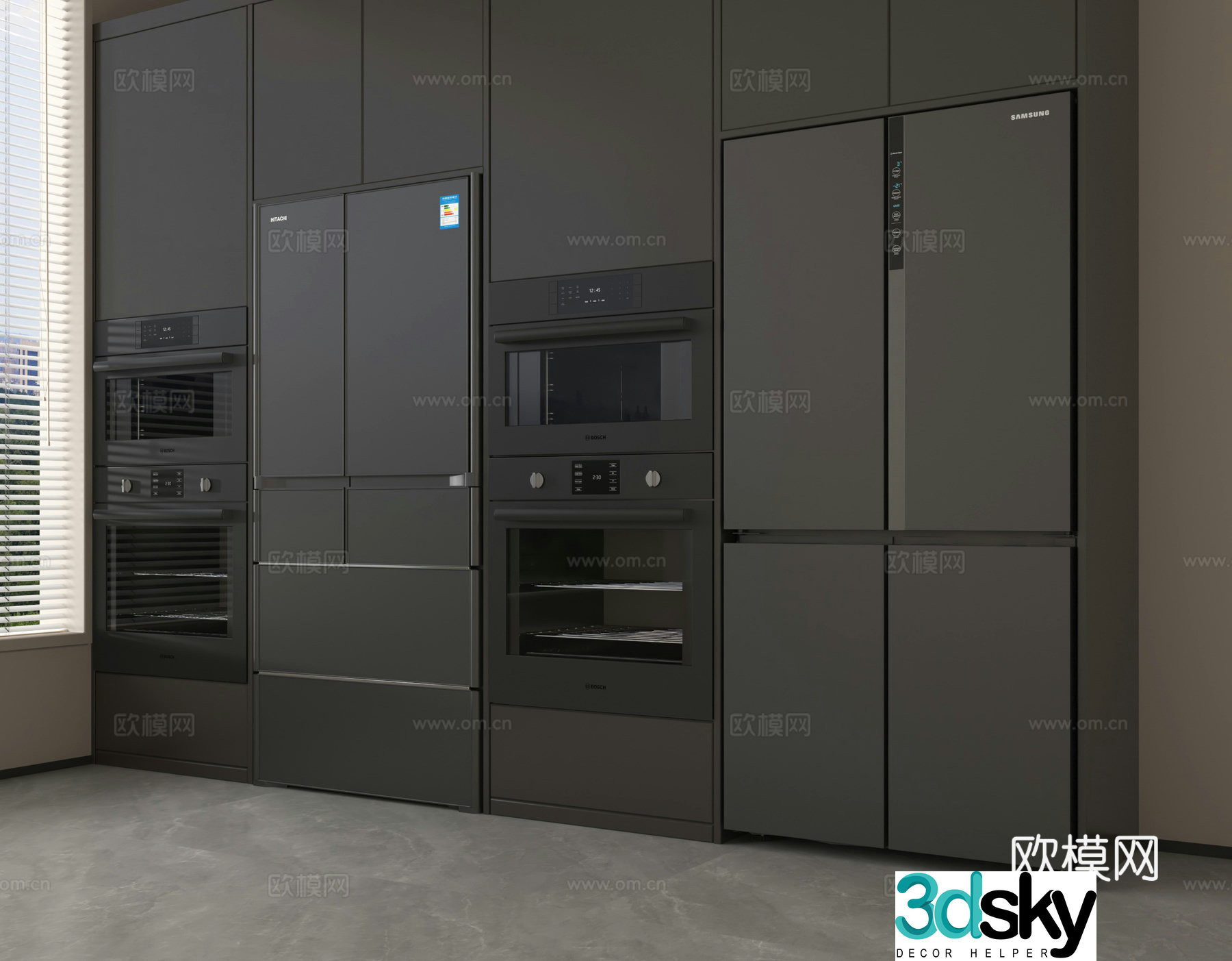 Refrigerator Double door refrigerator Oven Steamer Dishwasher 3D model