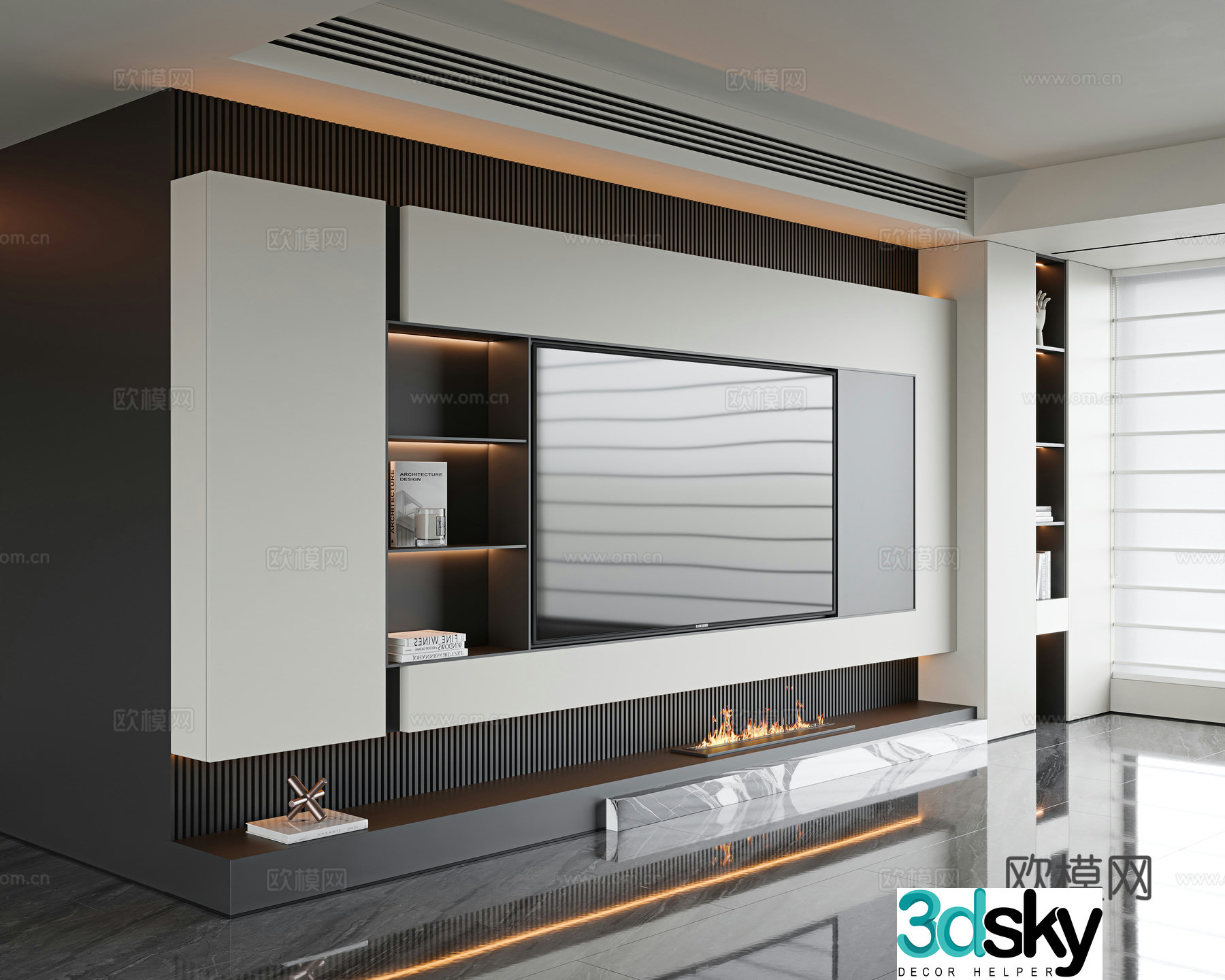 Italian TV background wall Hanging TV background wall Embedded TV wall Grille TV background wall 3d model