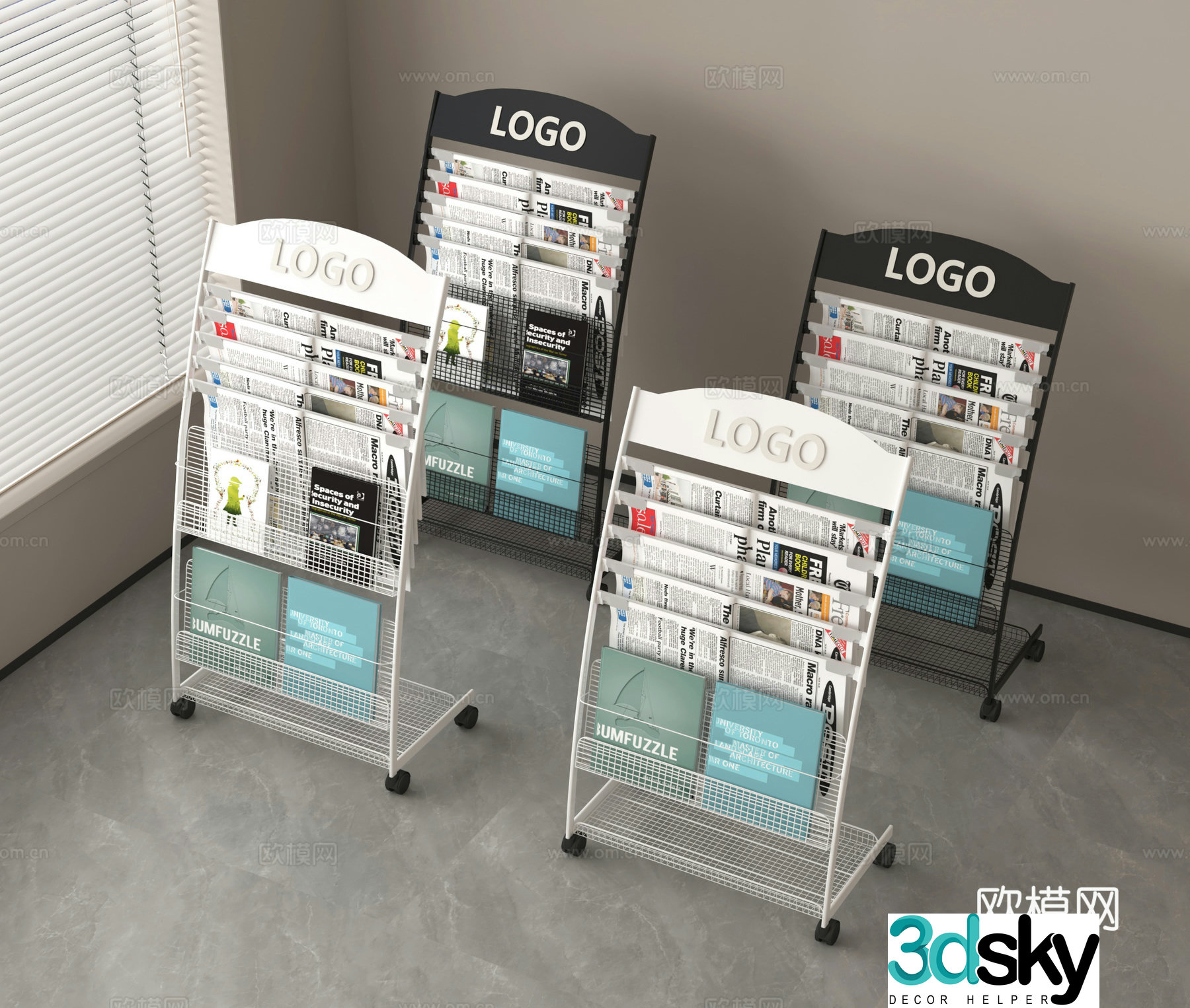 Newspaper Shelf Magazine Shelf Bookshelf 3D Model