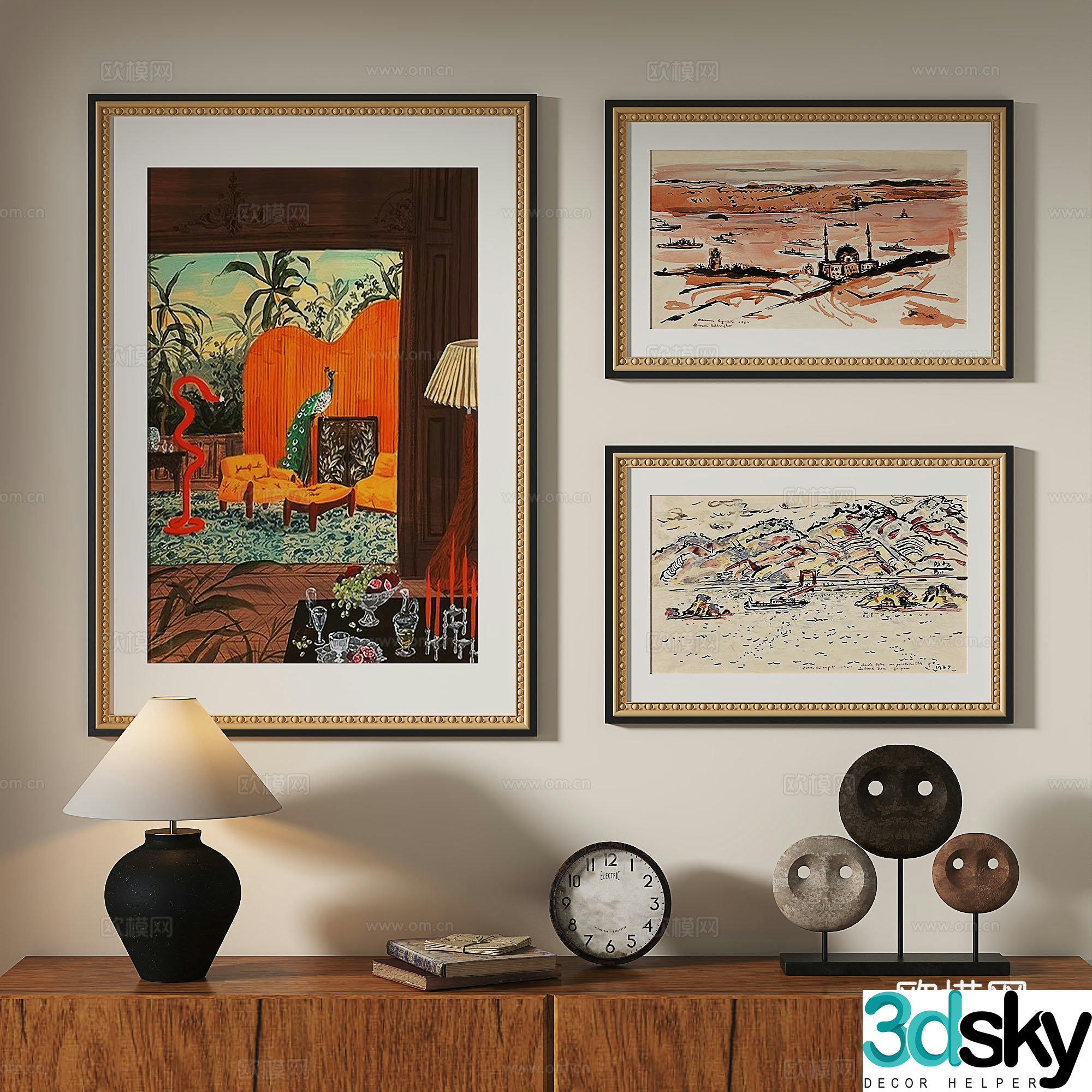 French retro medieval nordic light luxury abstract decorative painting 3d model