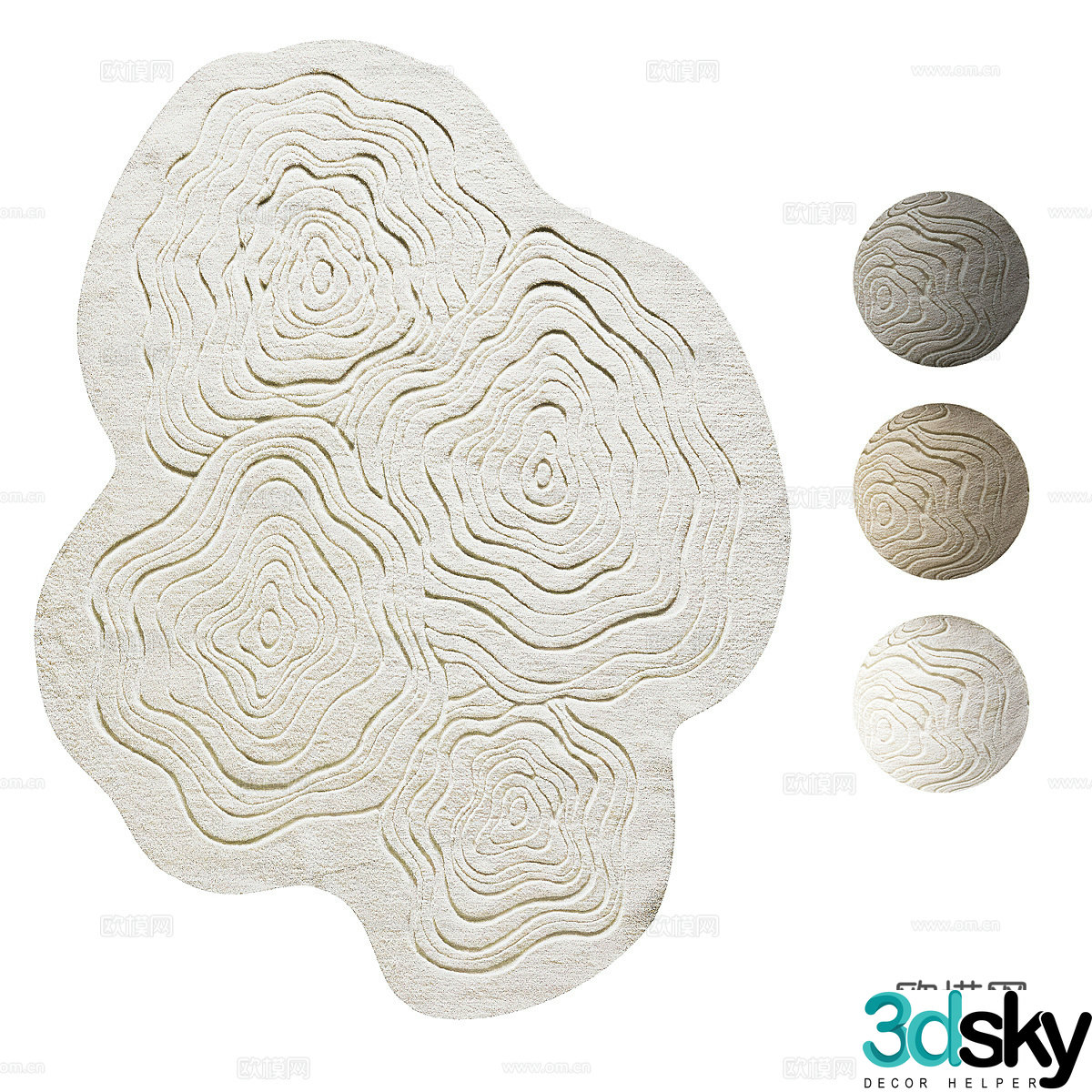 Modern Cream Pam Grey Fabric Carpet 3D Model