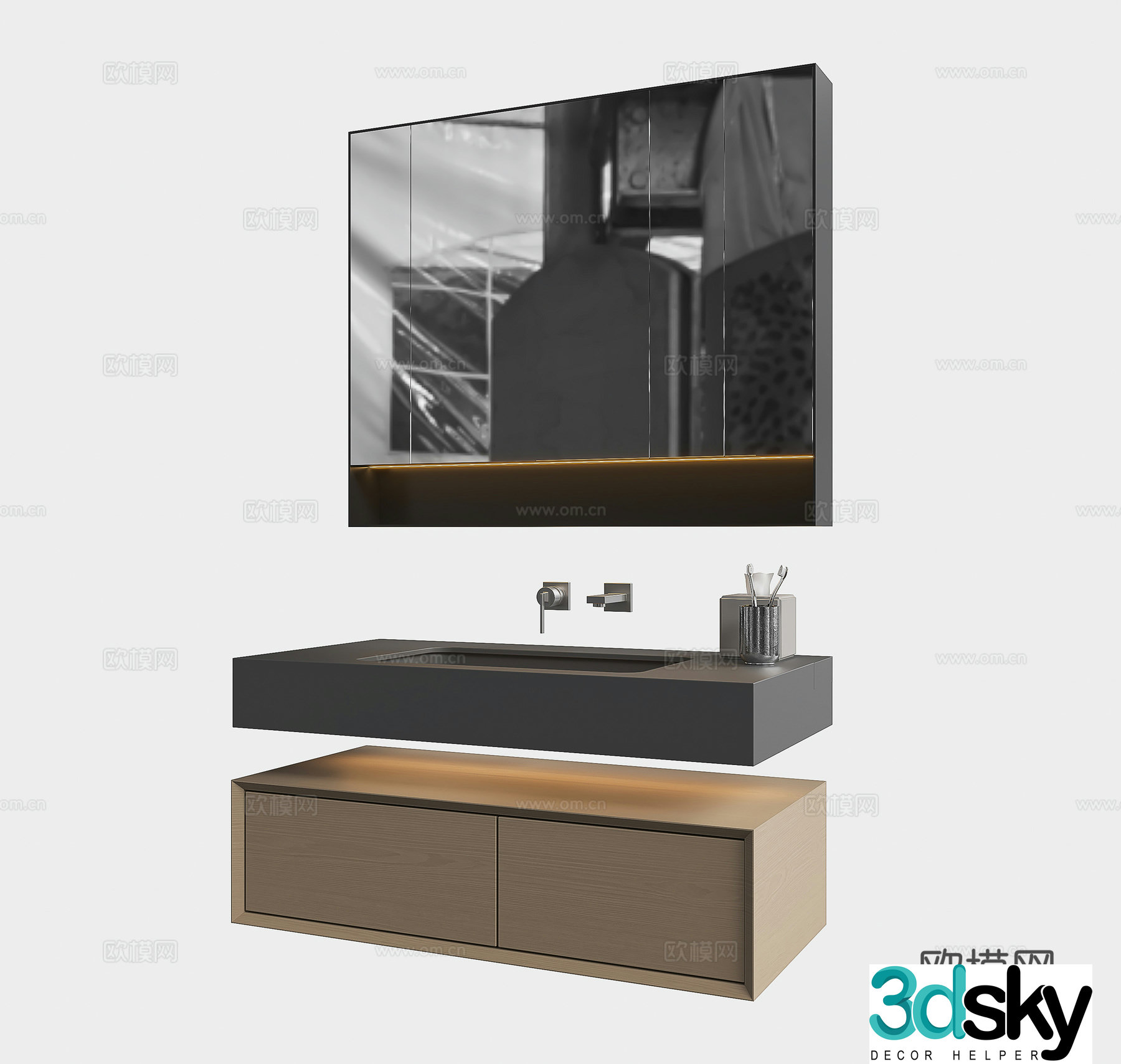 Modern bathroom cabinet bathroom sink mirror cabinet 3d model