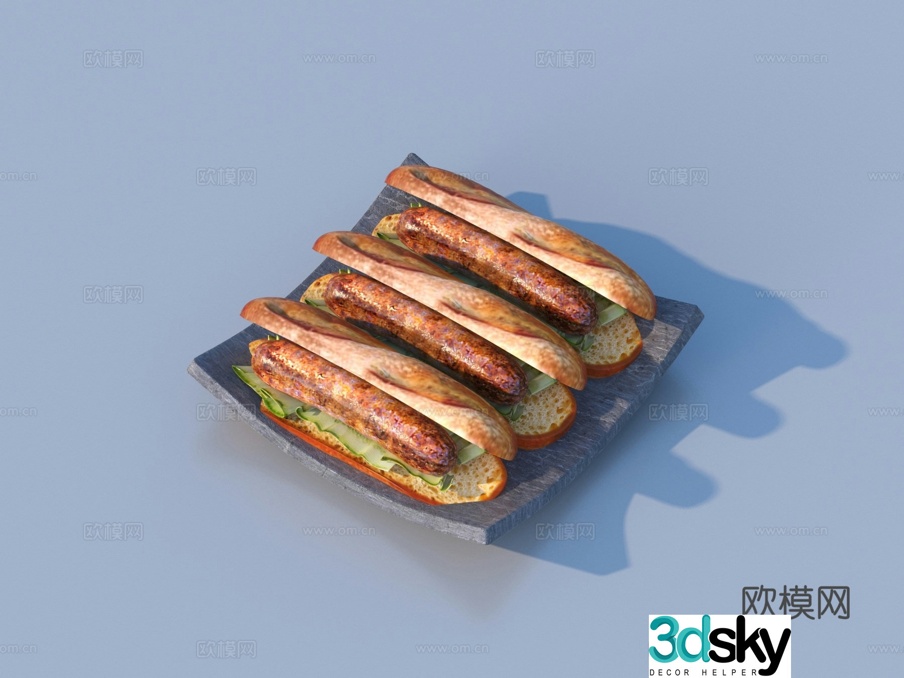 Food Ham Hot Dog 3d Model