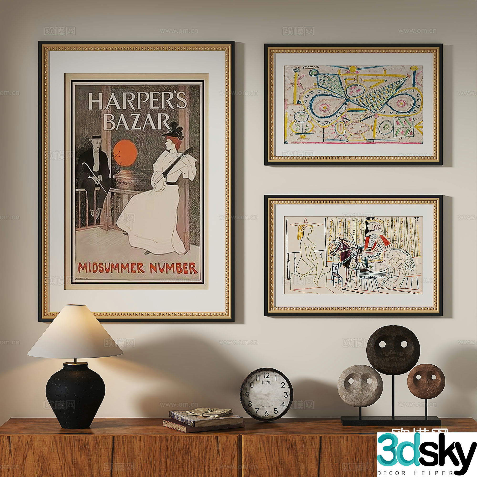 French retro medieval nordic light luxury abstract decorative painting 3d model