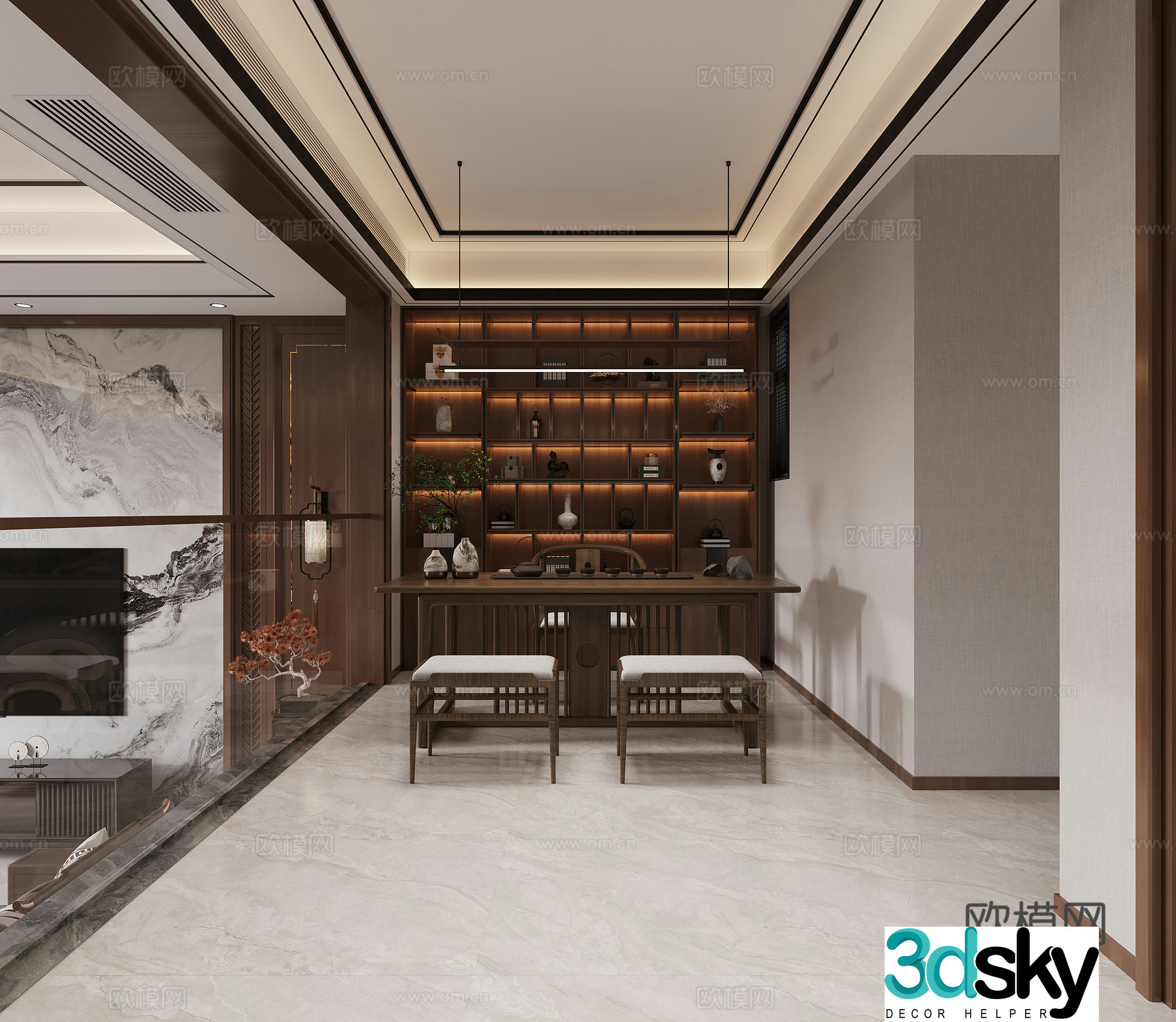 New Chinese style villa tea room 3D model