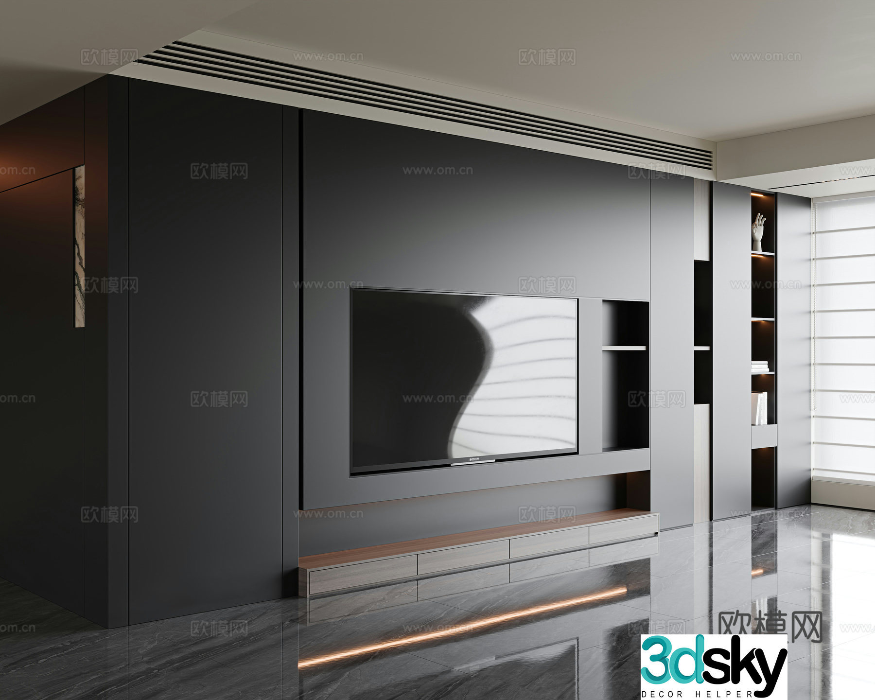 Italian TV background wall Living room TV background wall Hanging TV background wall Embedded TV wall 3d model