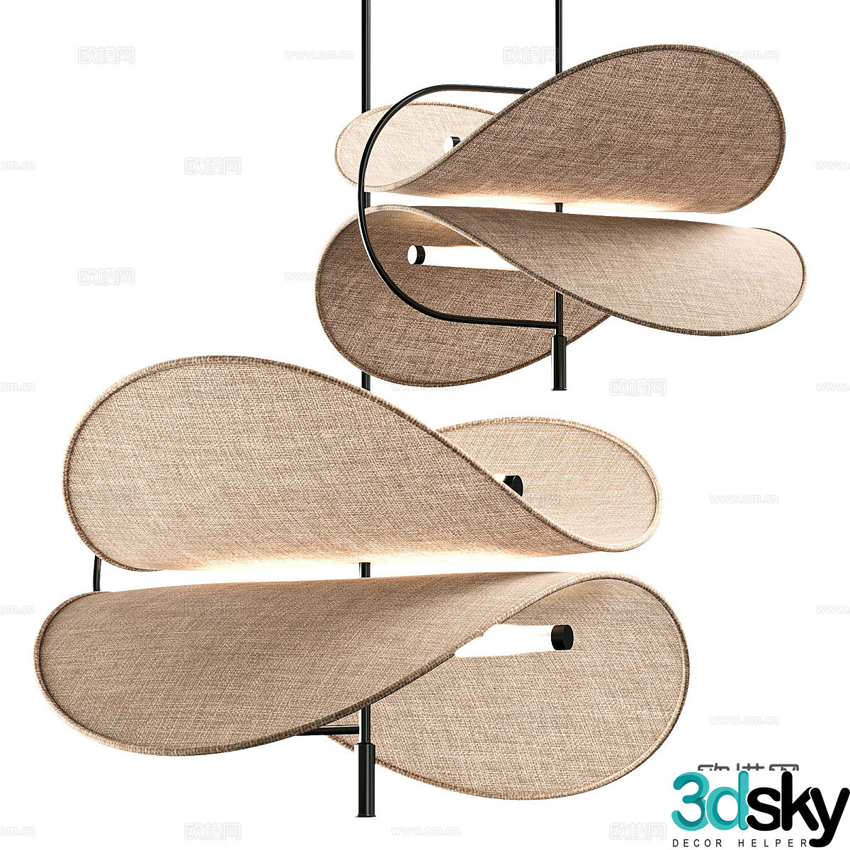 New Chinese style Wasabi Bonnie rattan chandelier 3D model