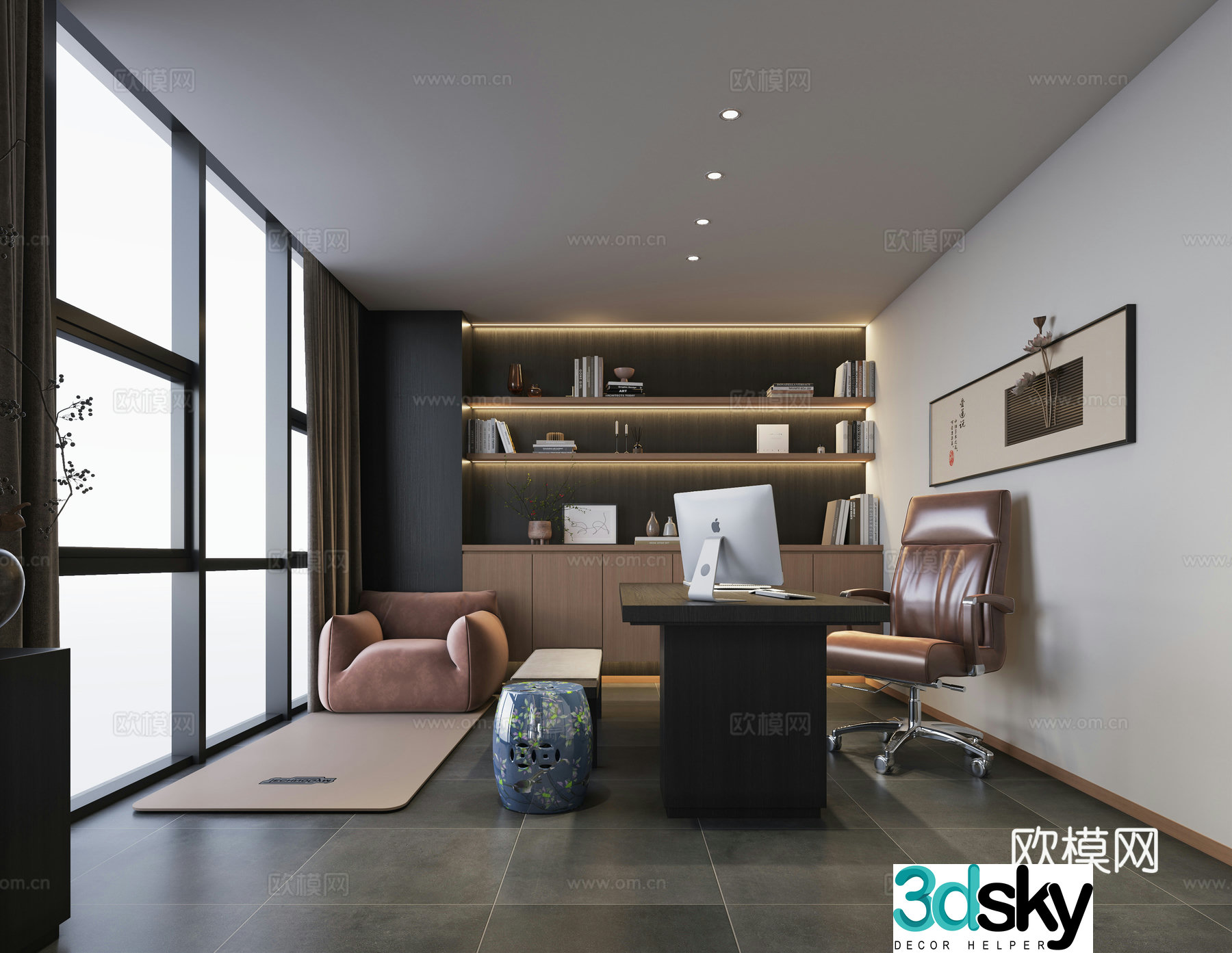 Modern Chinese style office New Chinese style office Song Dynasty style office Chinese style desk 3D model